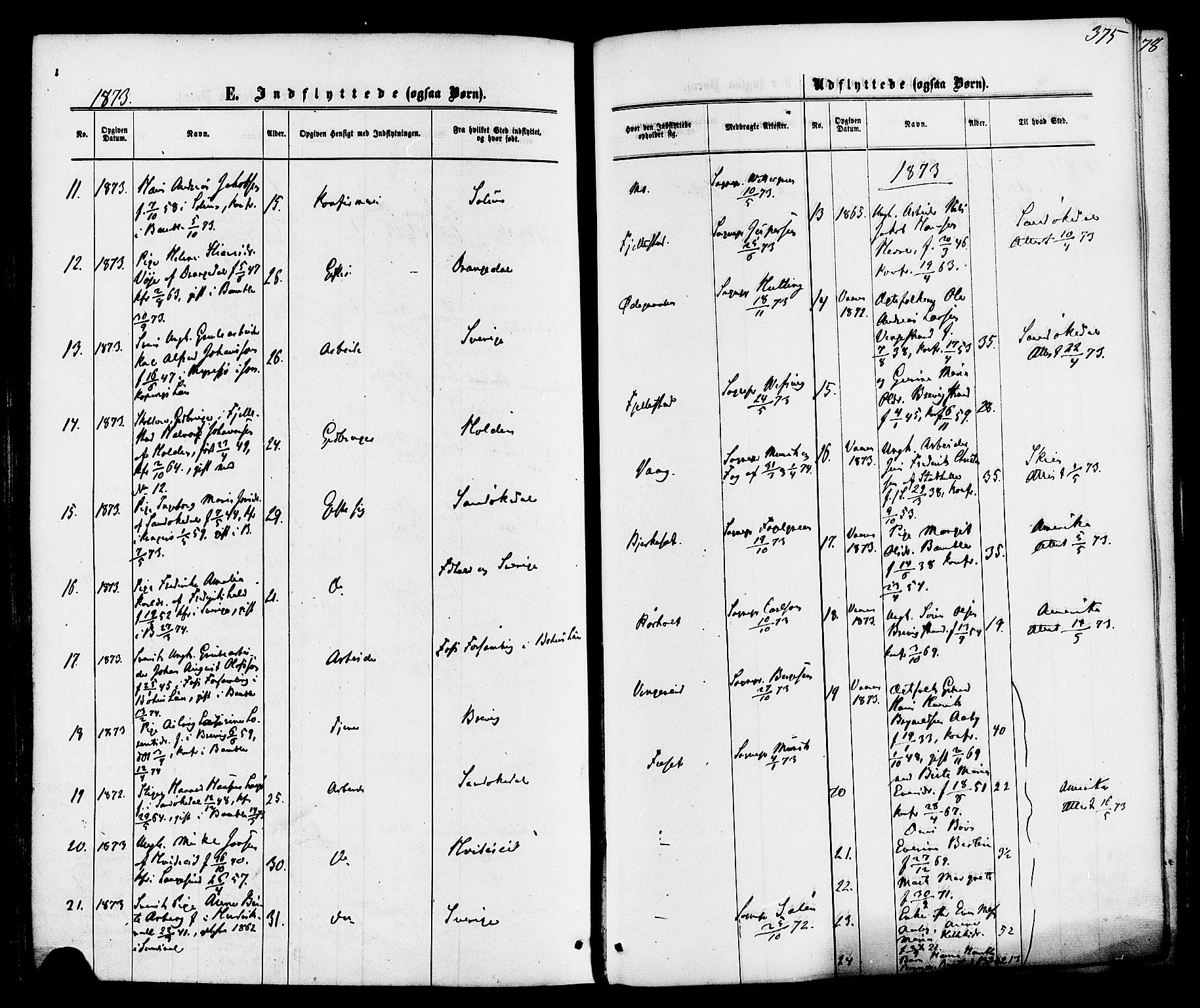 Bamble kirkebøker, SAKO/A-253/F/Fa/L0006: Parish register (official) no. I 6, 1869-1877, p. 375