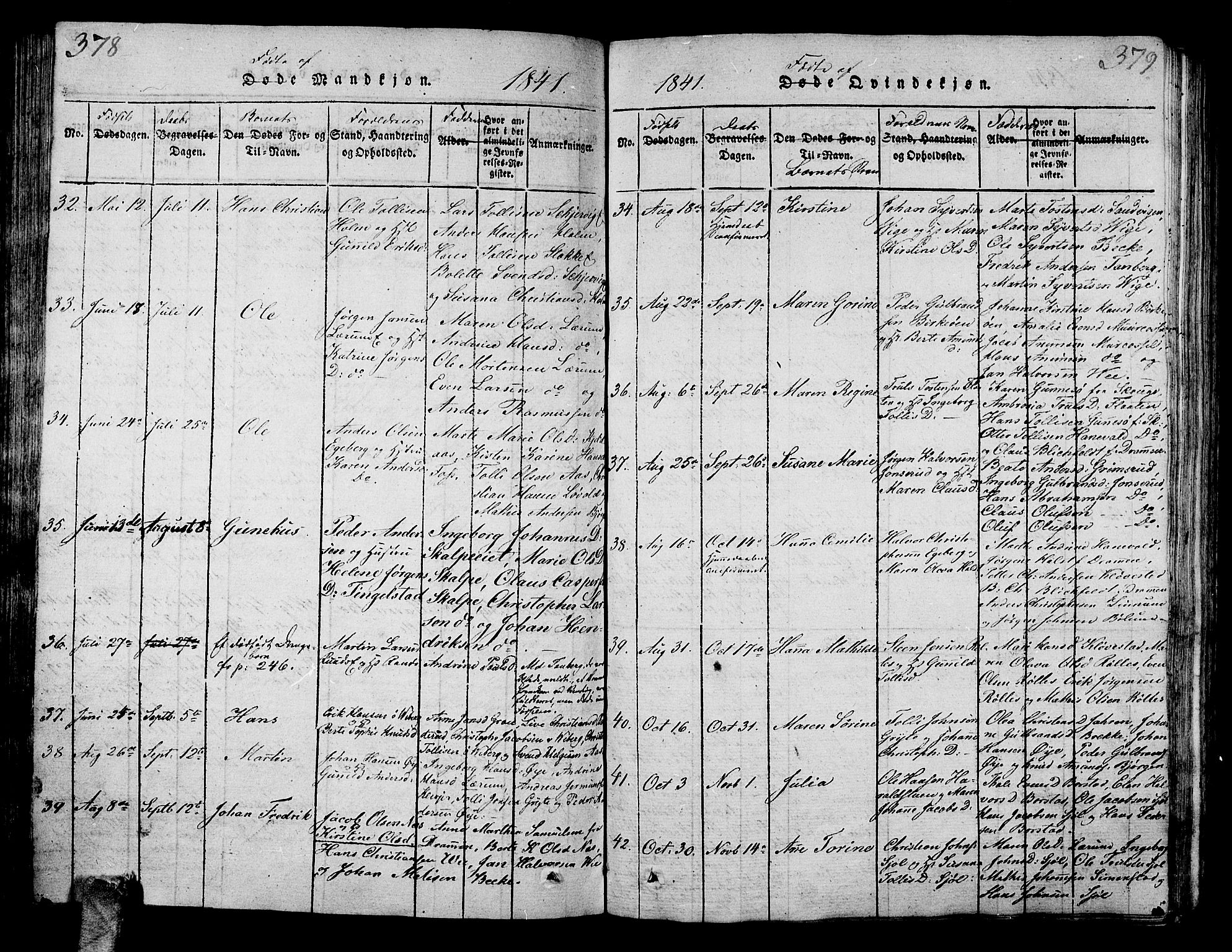 Sande Kirkebøker, SAKO/A-53/G/Ga/L0001: Parish register (copy) no. 1, 1814-1847, p. 378-379
