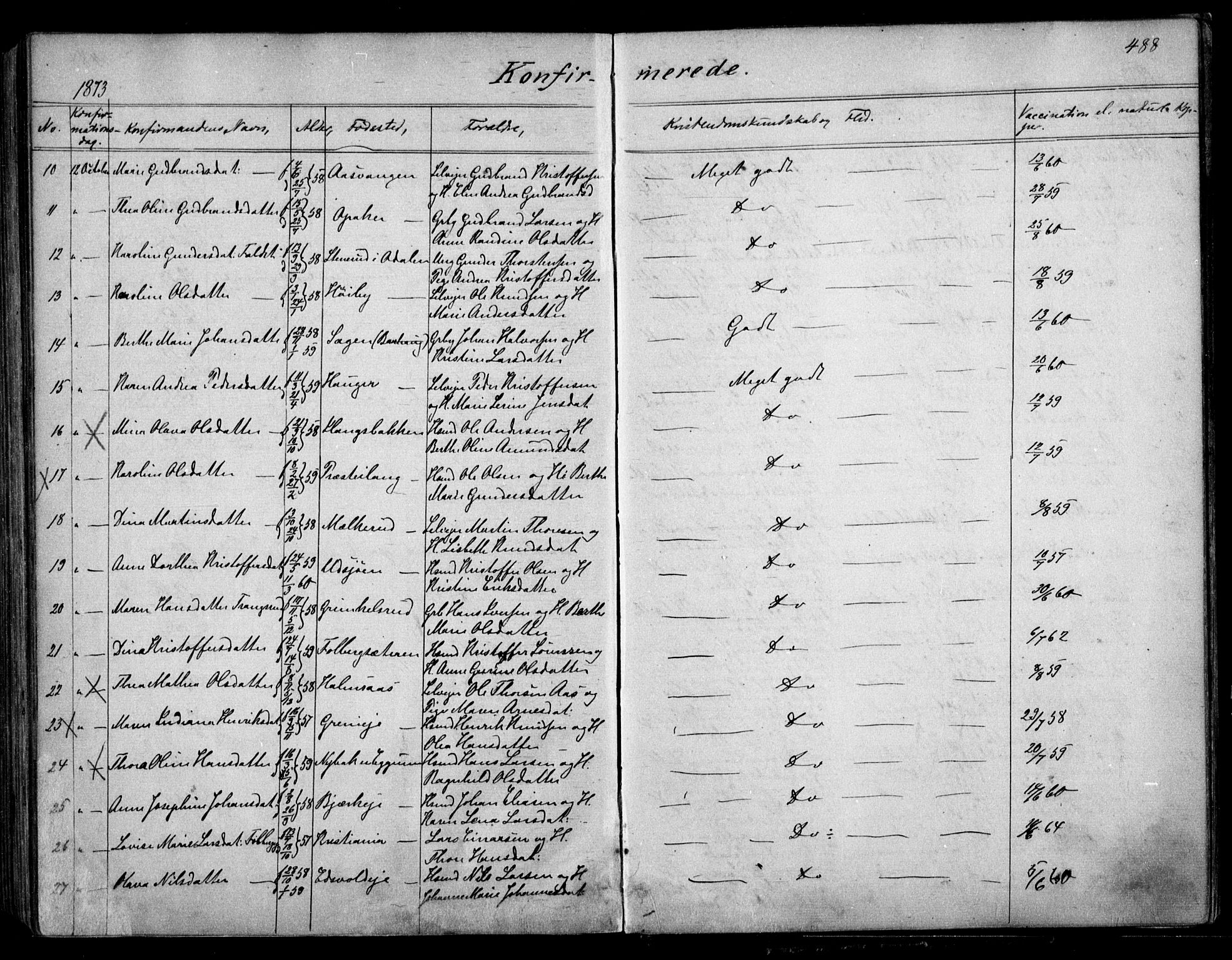 Nes prestekontor Kirkebøker, AV/SAO-A-10410/F/Fa/L0008: Parish register (official) no. I 8, 1859-1874, p. 488