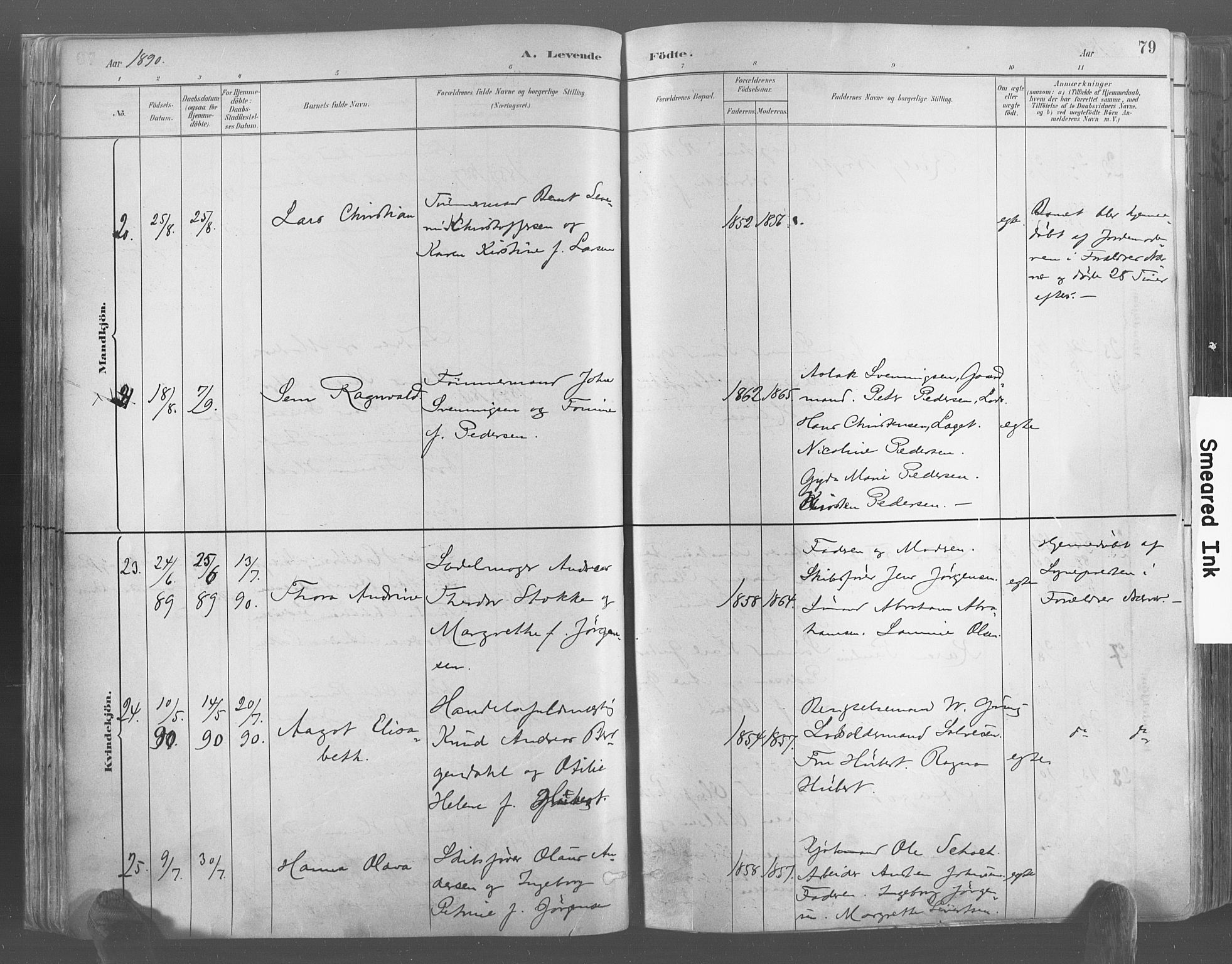 Risør sokneprestkontor, AV/SAK-1111-0035/F/Fa/L0005: Parish register (official) no. A 5, 1883-1895, p. 79