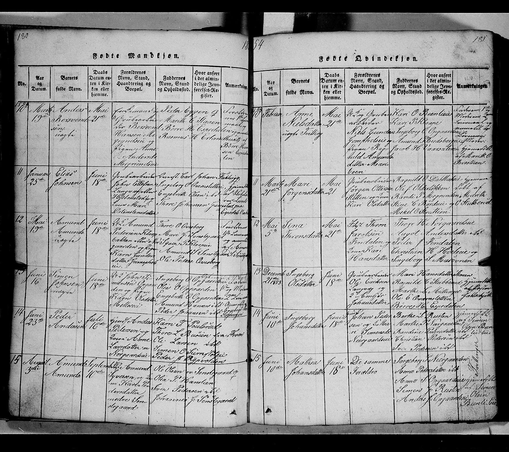 Gausdal prestekontor, SAH/PREST-090/H/Ha/Hab/L0002: Parish register (copy) no. 2, 1818-1874, p. 180-181