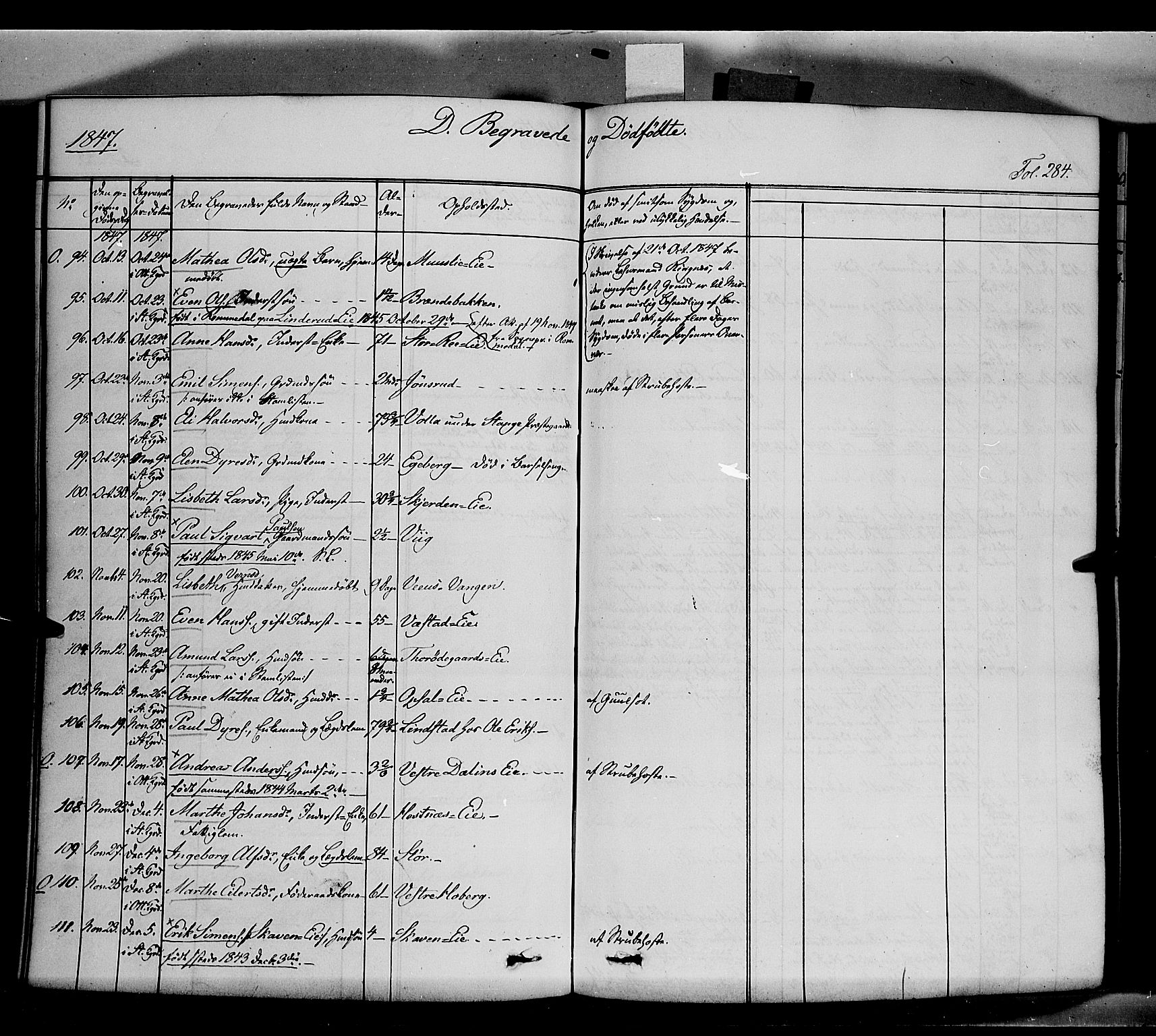 Stange prestekontor, AV/SAH-PREST-002/K/L0011: Parish register (official) no. 11, 1846-1852, p. 284