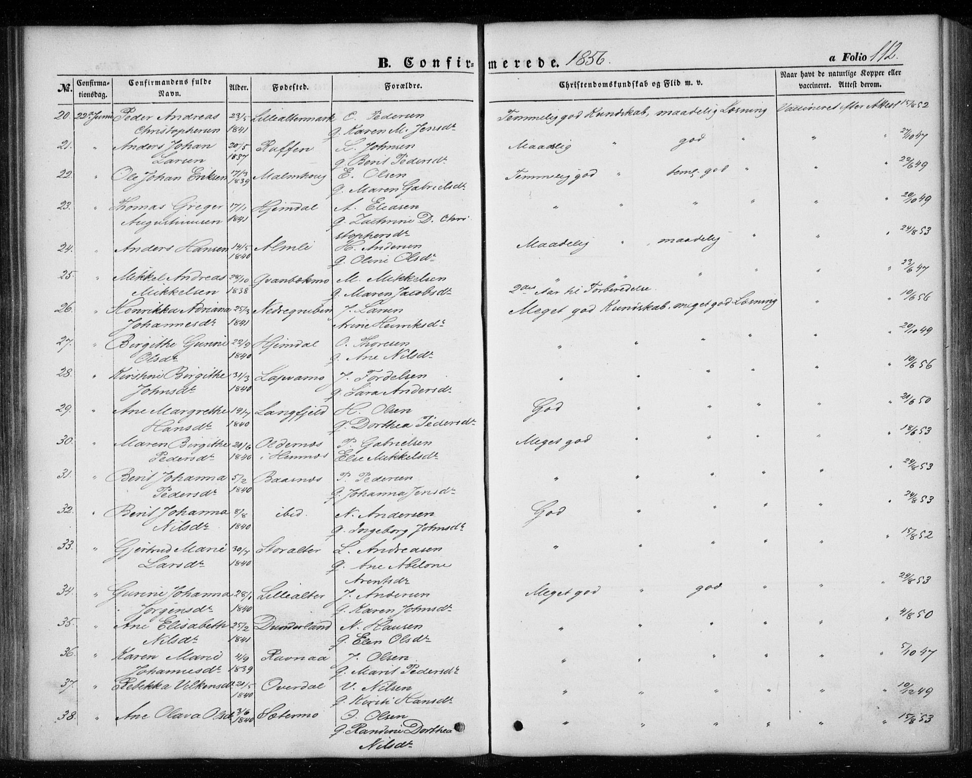 Ministerialprotokoller, klokkerbøker og fødselsregistre - Nordland, AV/SAT-A-1459/827/L0392: Parish register (official) no. 827A04, 1853-1866, p. 112