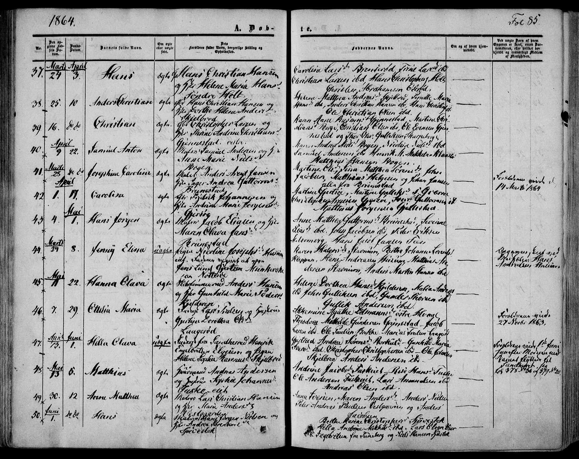 Stokke kirkebøker, SAKO/A-320/F/Fa/L0008: Parish register (official) no. I 8, 1858-1871, p. 85