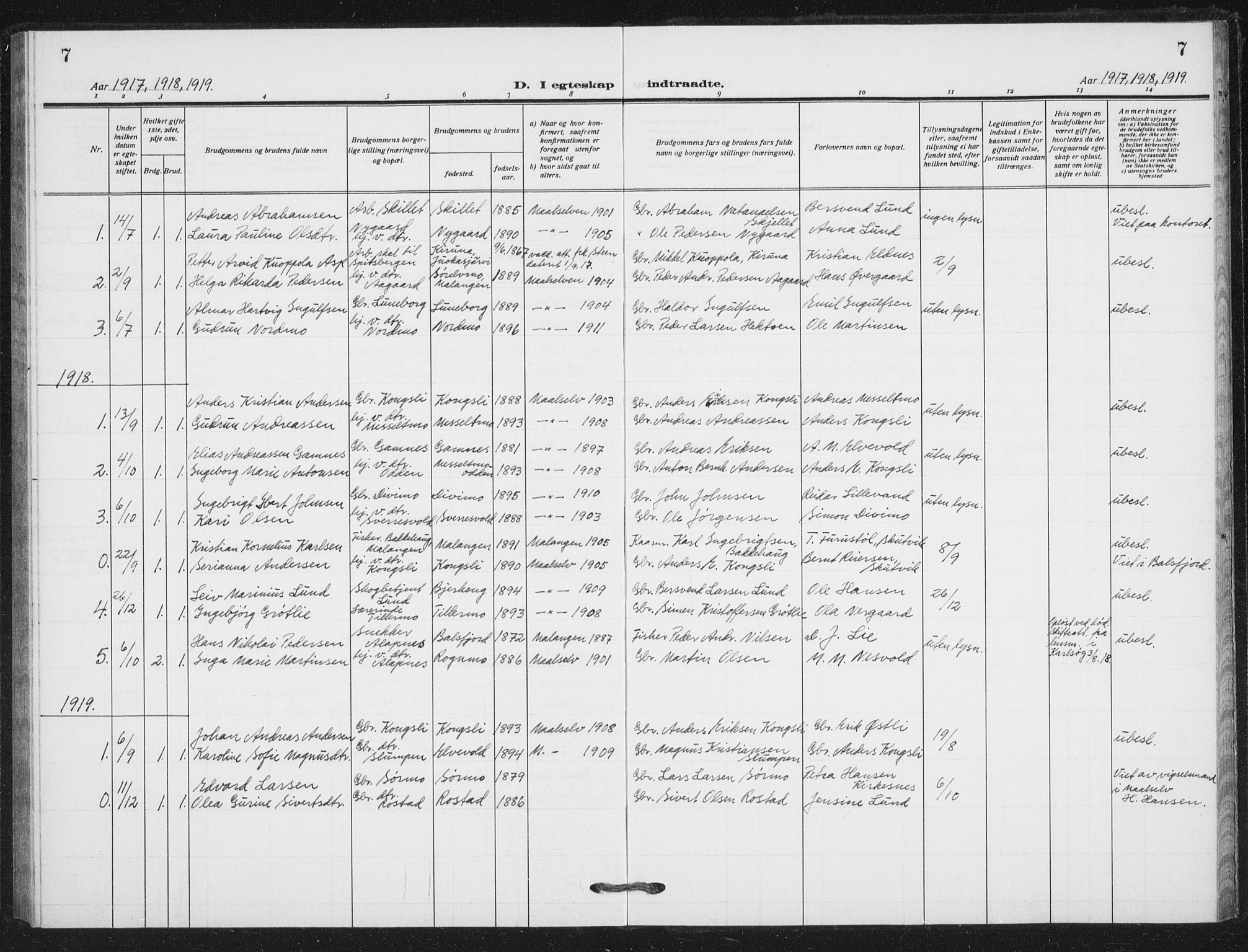 Målselv sokneprestembete, SATØ/S-1311/G/Ga/Gab/L0012klokker: Parish register (copy) no. 12, 1900-1936, p. 7