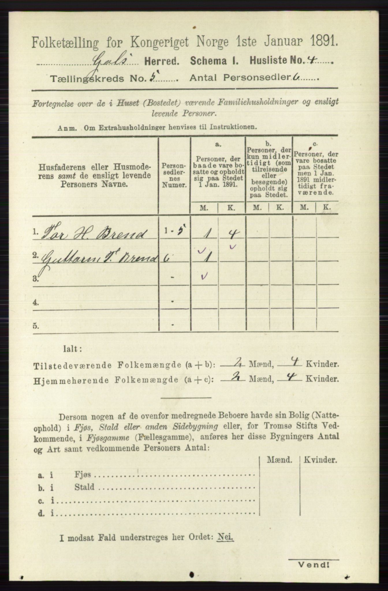 RA, 1891 census for 0617 Gol og Hemsedal, 1891, p. 2299