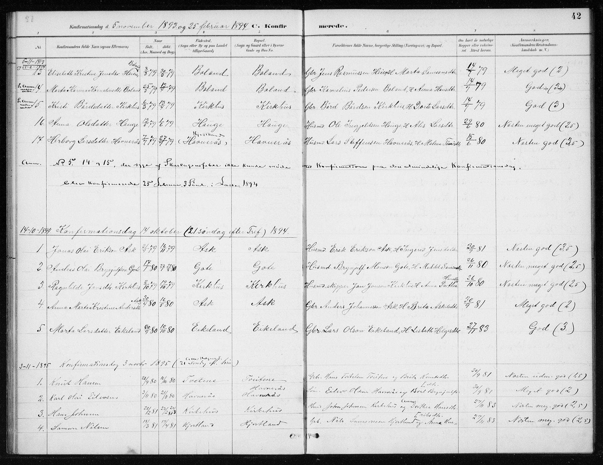Kvinnherad sokneprestembete, SAB/A-76401/H/Haa: Parish register (official) no. C 1, 1885-1912, p. 42