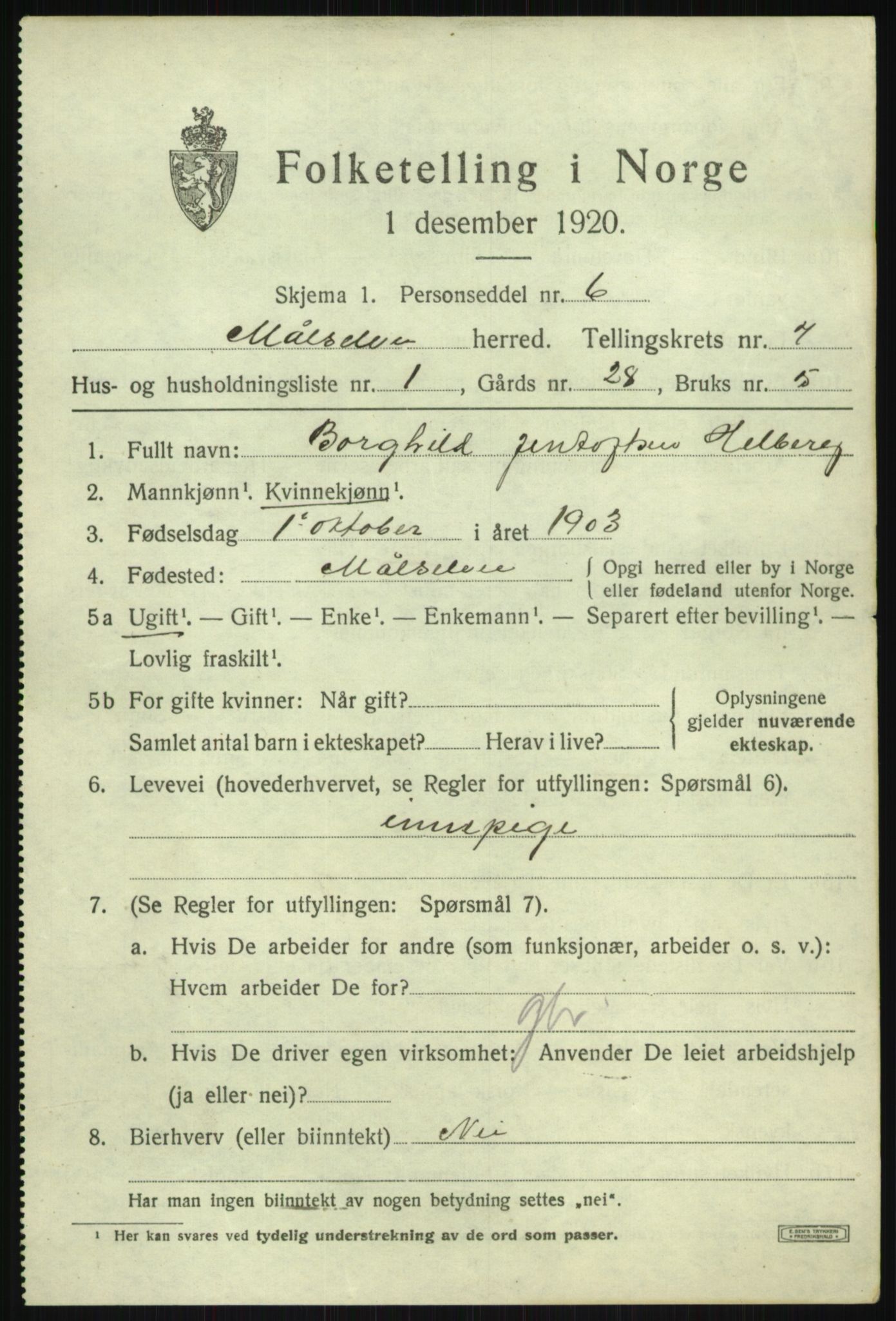 SATØ, 1920 census for Målselv, 1920, p. 4191