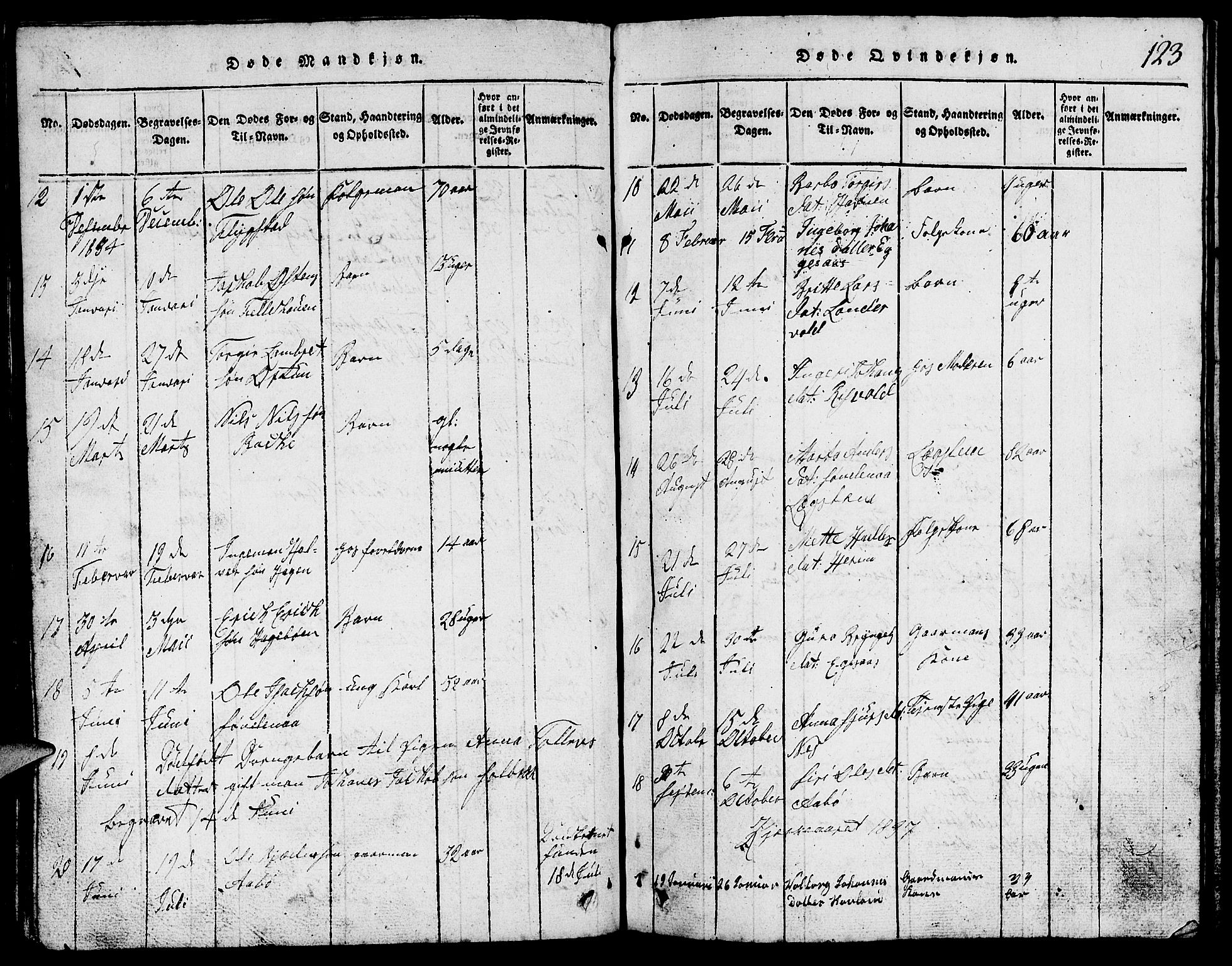 Suldal sokneprestkontor, SAST/A-101845/01/V/L0002: Parish register (copy) no. B 2, 1816-1845, p. 123