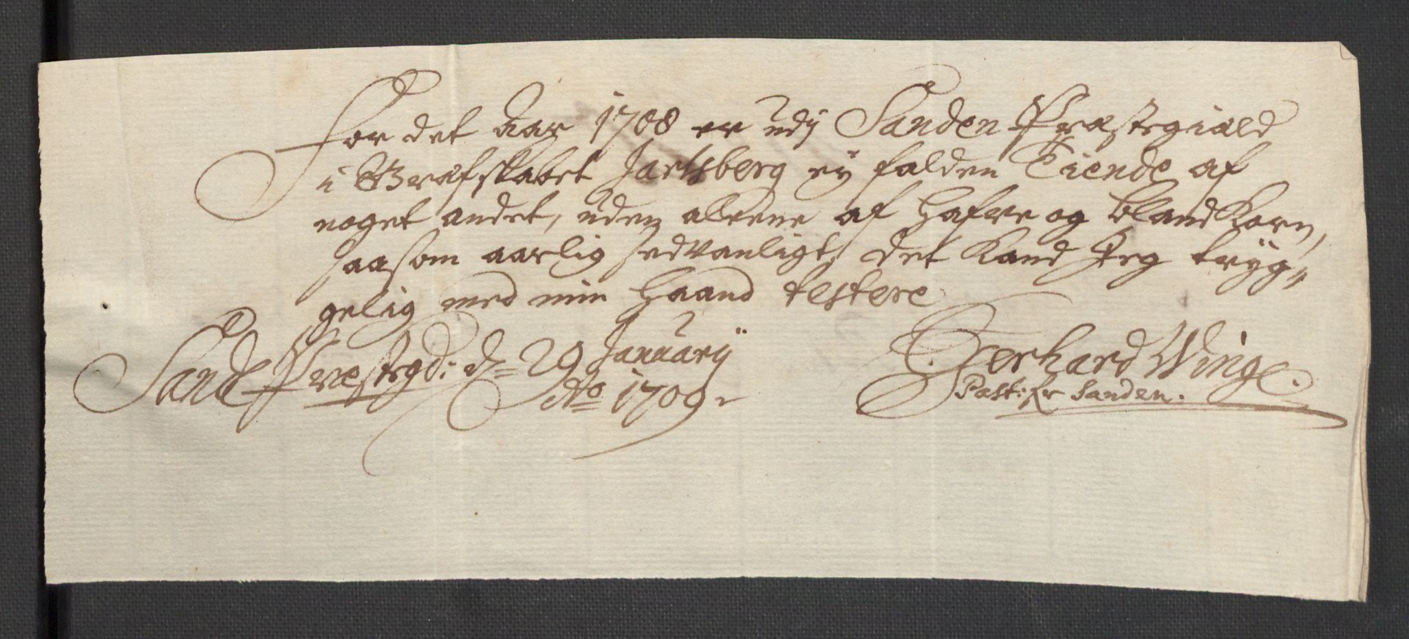 Rentekammeret inntil 1814, Reviderte regnskaper, Fogderegnskap, AV/RA-EA-4092/R32/L1873: Fogderegnskap Jarlsberg grevskap, 1708, p. 169