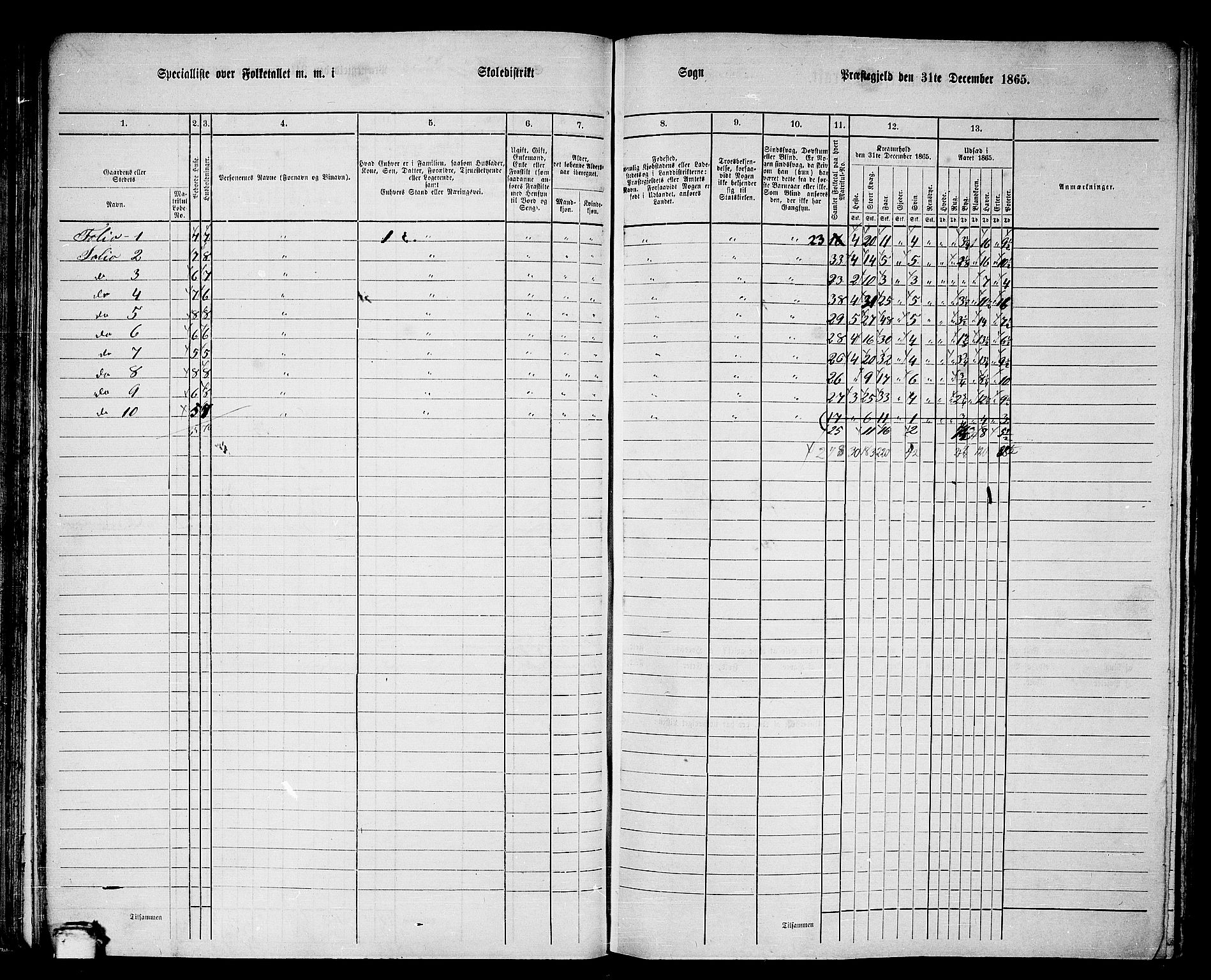 RA, 1865 census for Borgund, 1865, p. 70