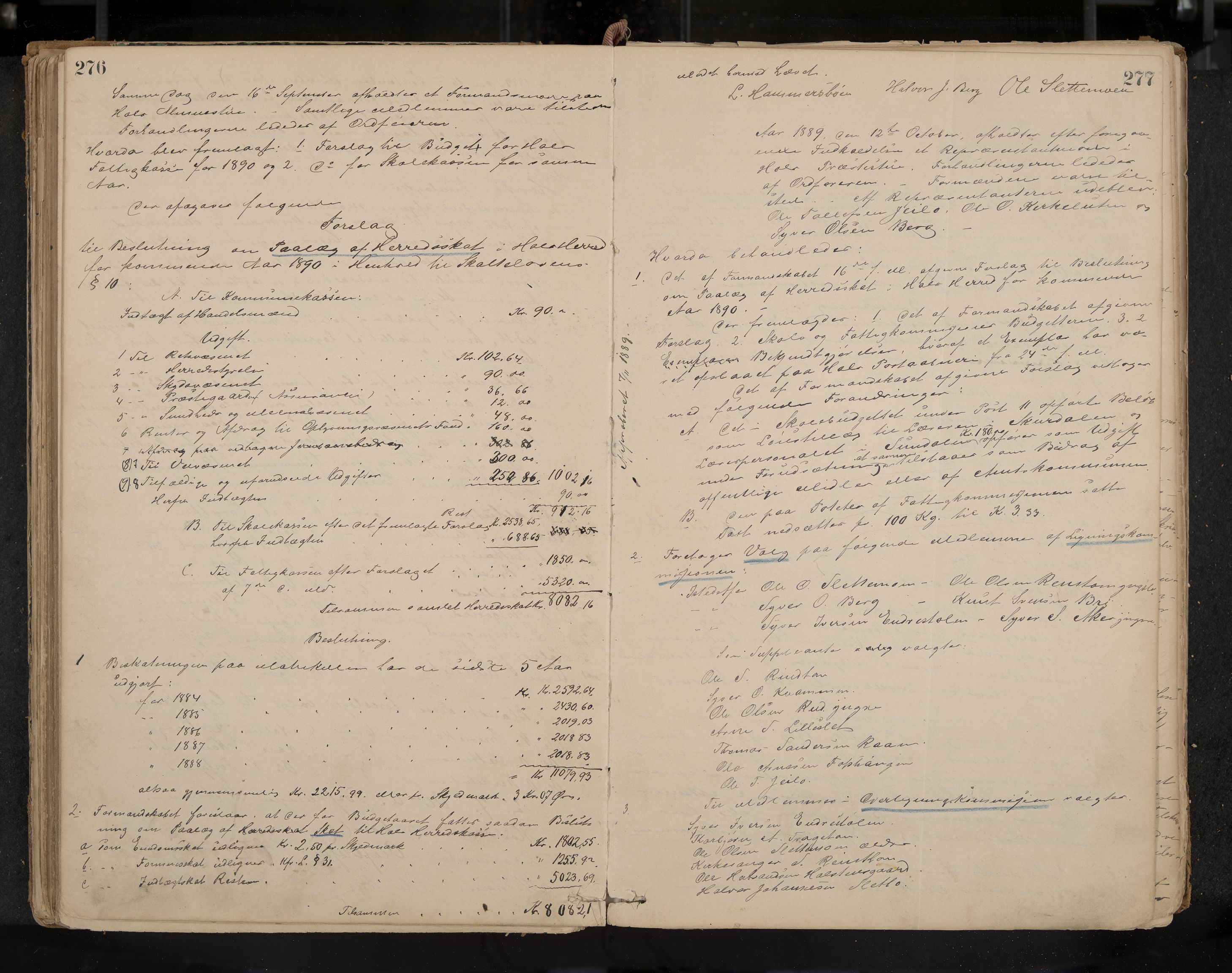 Hol formannskap og sentraladministrasjon, IKAK/0620021-1/A/L0001: Møtebok, 1877-1893, p. 276-277