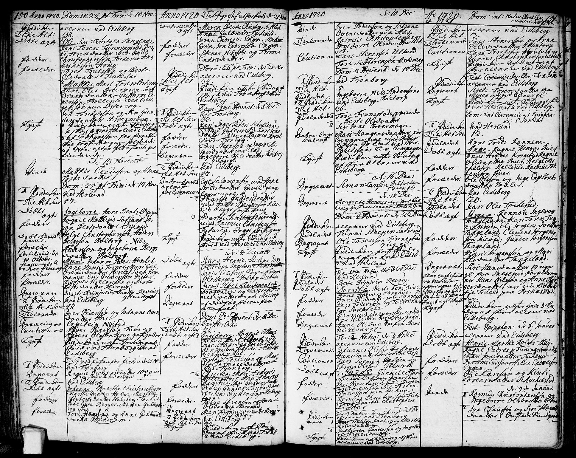 Eidsberg prestekontor Kirkebøker, SAO/A-10905/F/Fa/L0001: Parish register (official) no. I 1, 1710-1730, p. 150-151