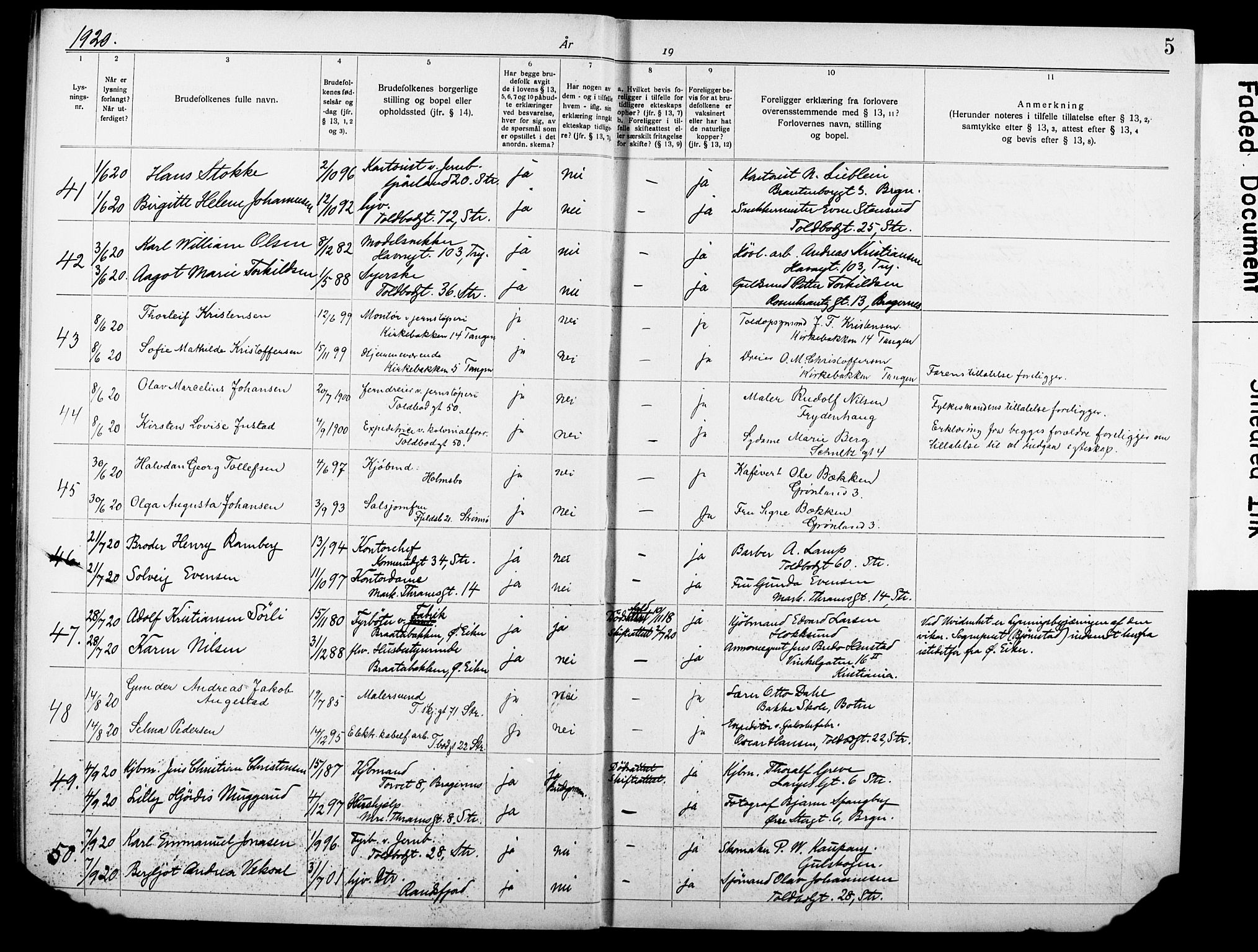 Strømsø kirkebøker, AV/SAKO-A-246/H/Ha/L0018: Banns register no. 18, 1920-1932, p. 5