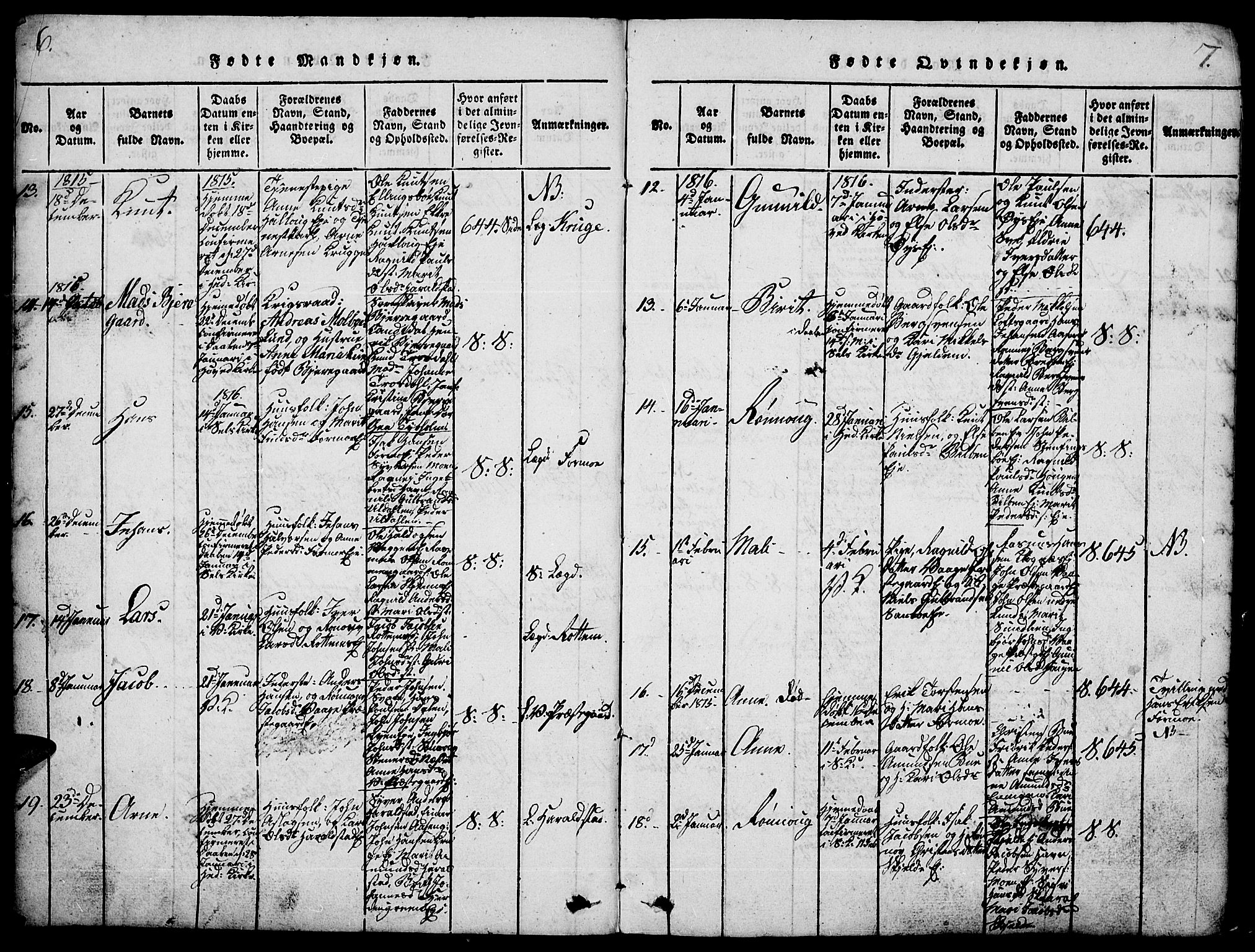 Vågå prestekontor, SAH/PREST-076/H/Ha/Haa/L0003: Parish register (official) no. 3, 1815-1827, p. 6-7