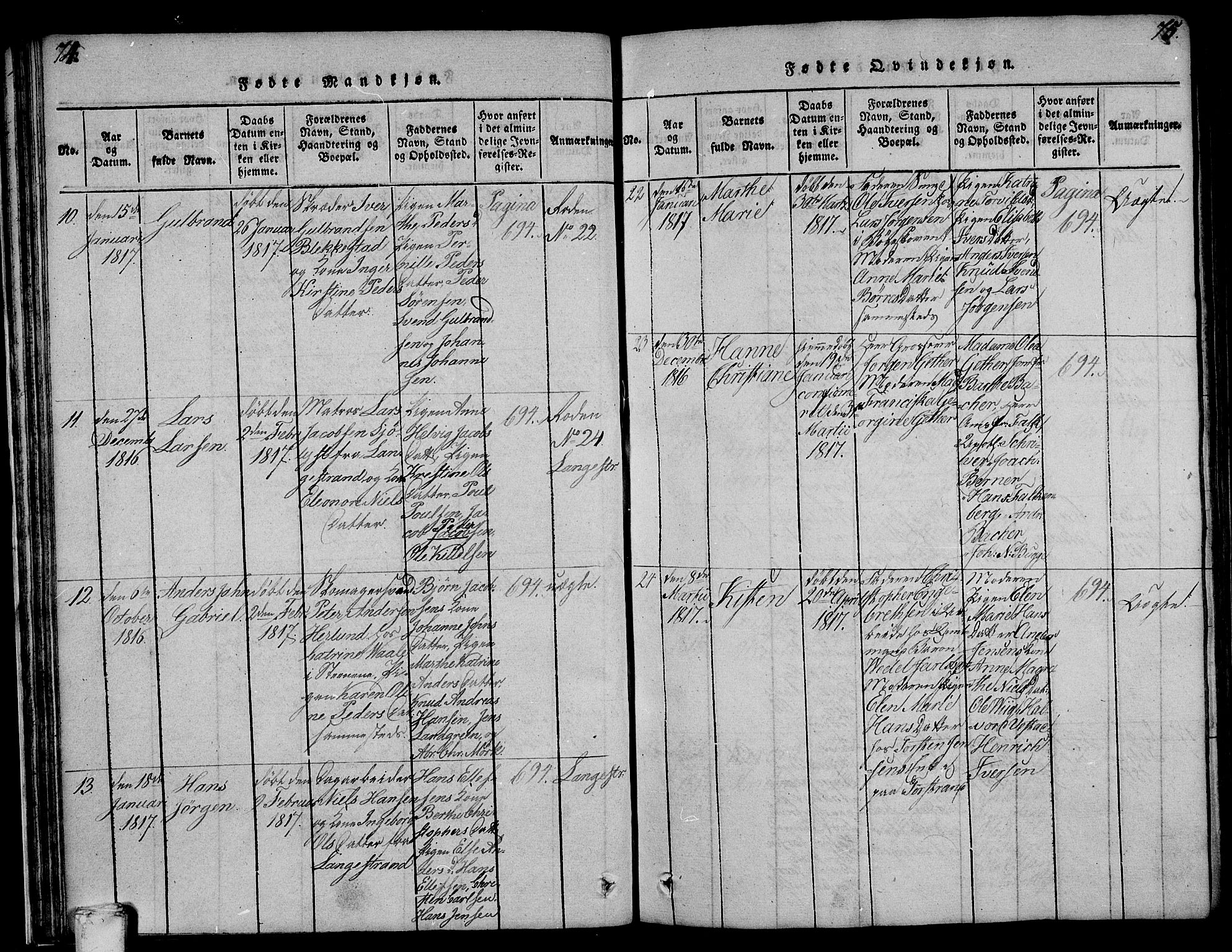 Larvik kirkebøker, AV/SAKO-A-352/F/Fa/L0001: Parish register (official) no. I 1, 1814-1825, p. 74-75