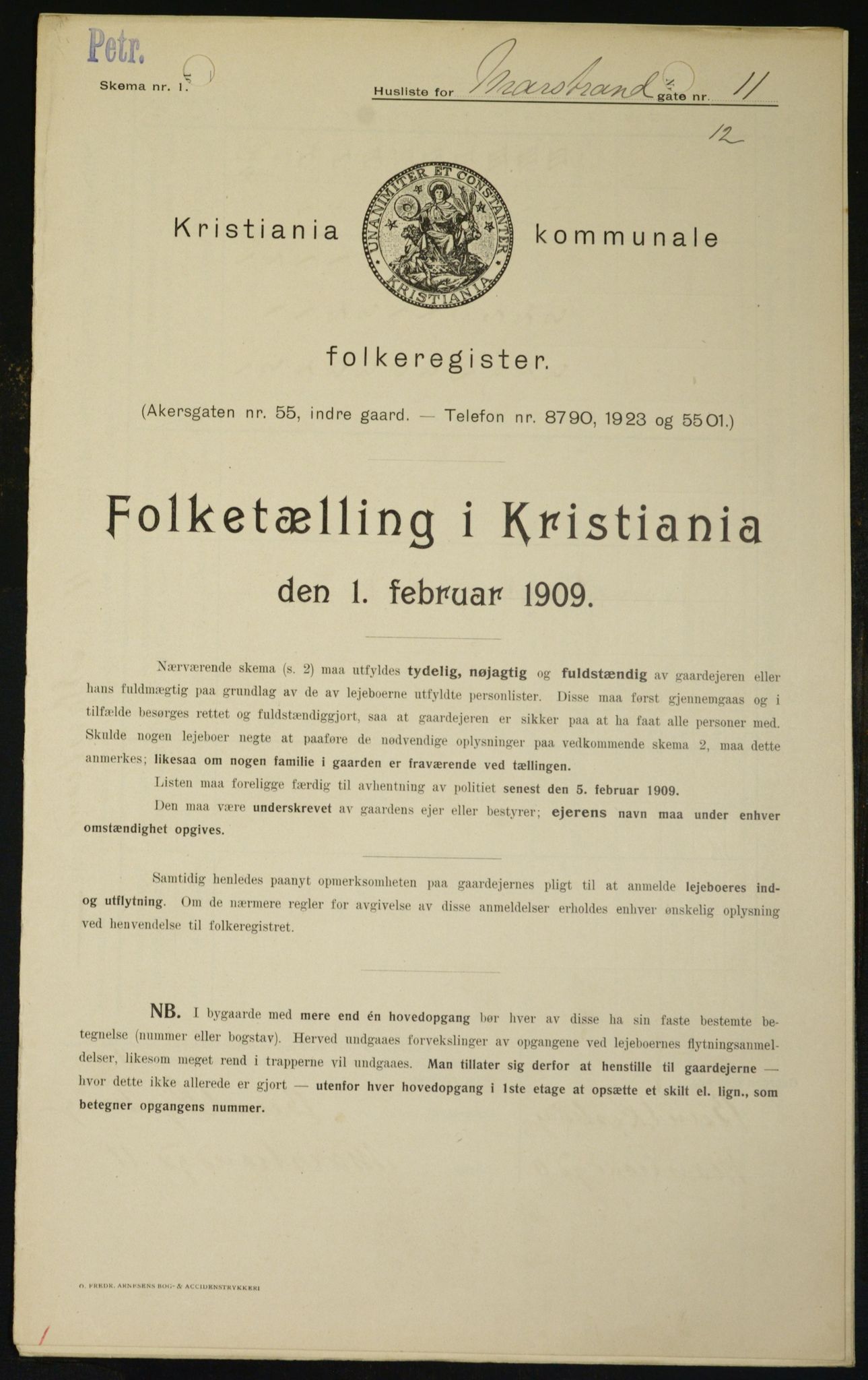 OBA, Municipal Census 1909 for Kristiania, 1909, p. 58709