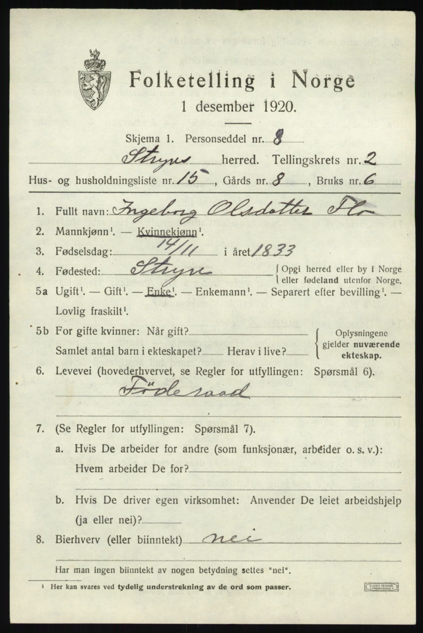 SAB, 1920 census for Stryn, 1920, p. 1296