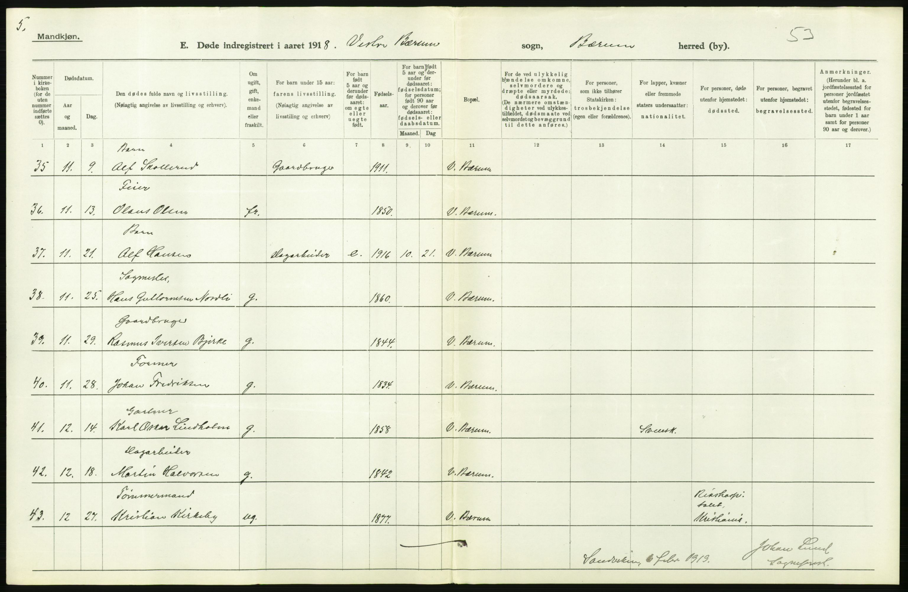 Statistisk sentralbyrå, Sosiodemografiske emner, Befolkning, AV/RA-S-2228/D/Df/Dfb/Dfbh/L0006: Akershus fylke: Døde. Bygder og byer., 1918, p. 164