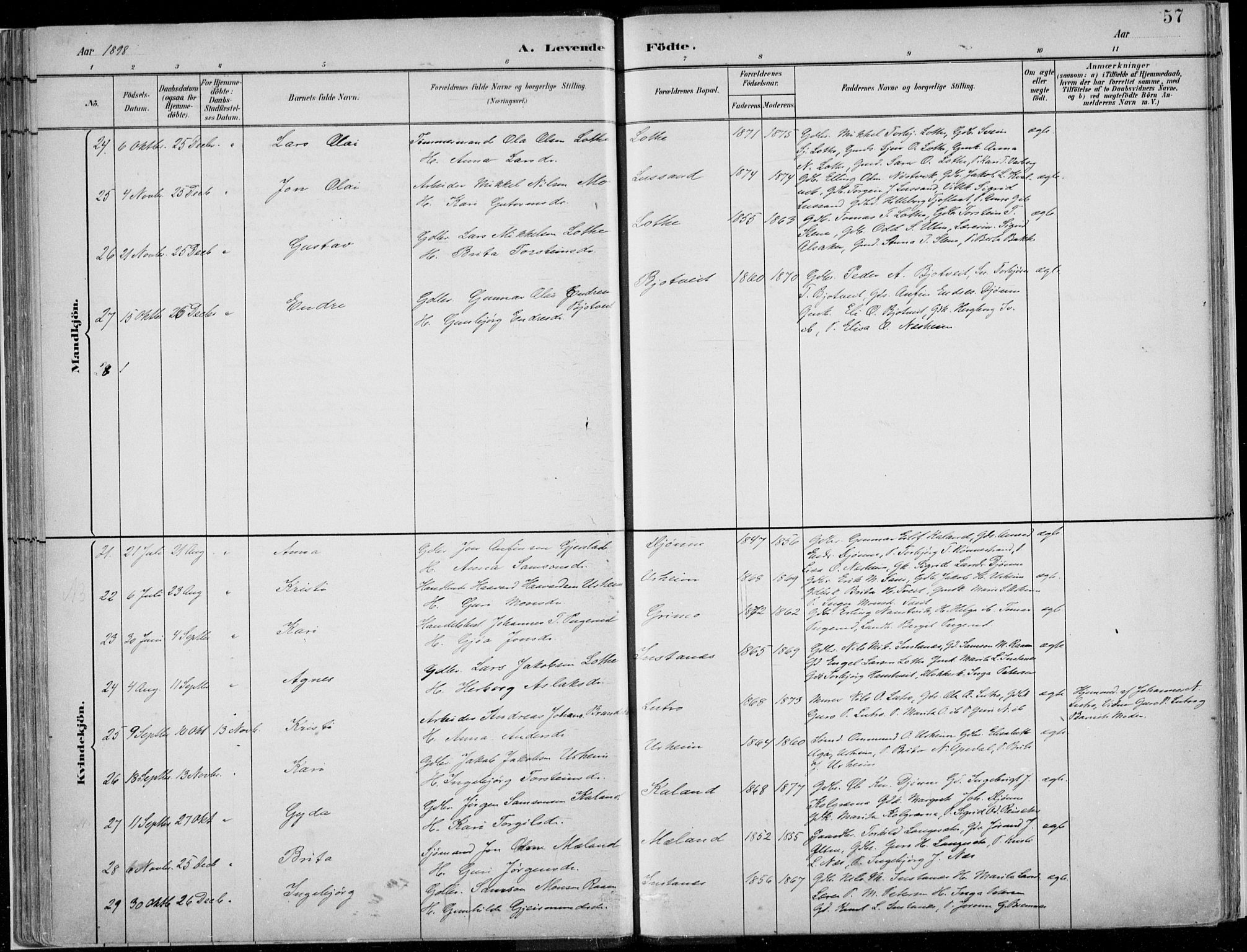 Ullensvang sokneprestembete, SAB/A-78701/H/Haa: Parish register (official) no. E  1, 1882-1921, p. 57