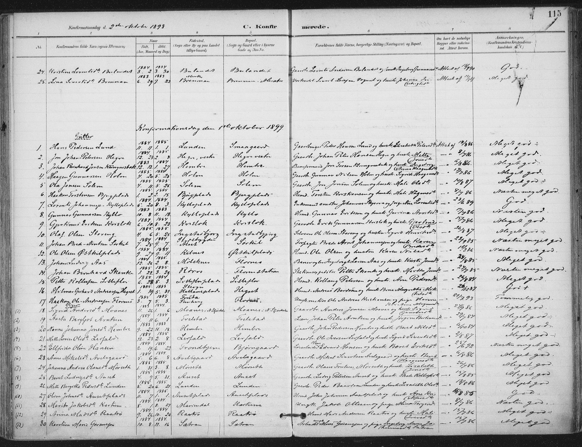 Ministerialprotokoller, klokkerbøker og fødselsregistre - Nord-Trøndelag, SAT/A-1458/703/L0031: Parish register (official) no. 703A04, 1893-1914, p. 115
