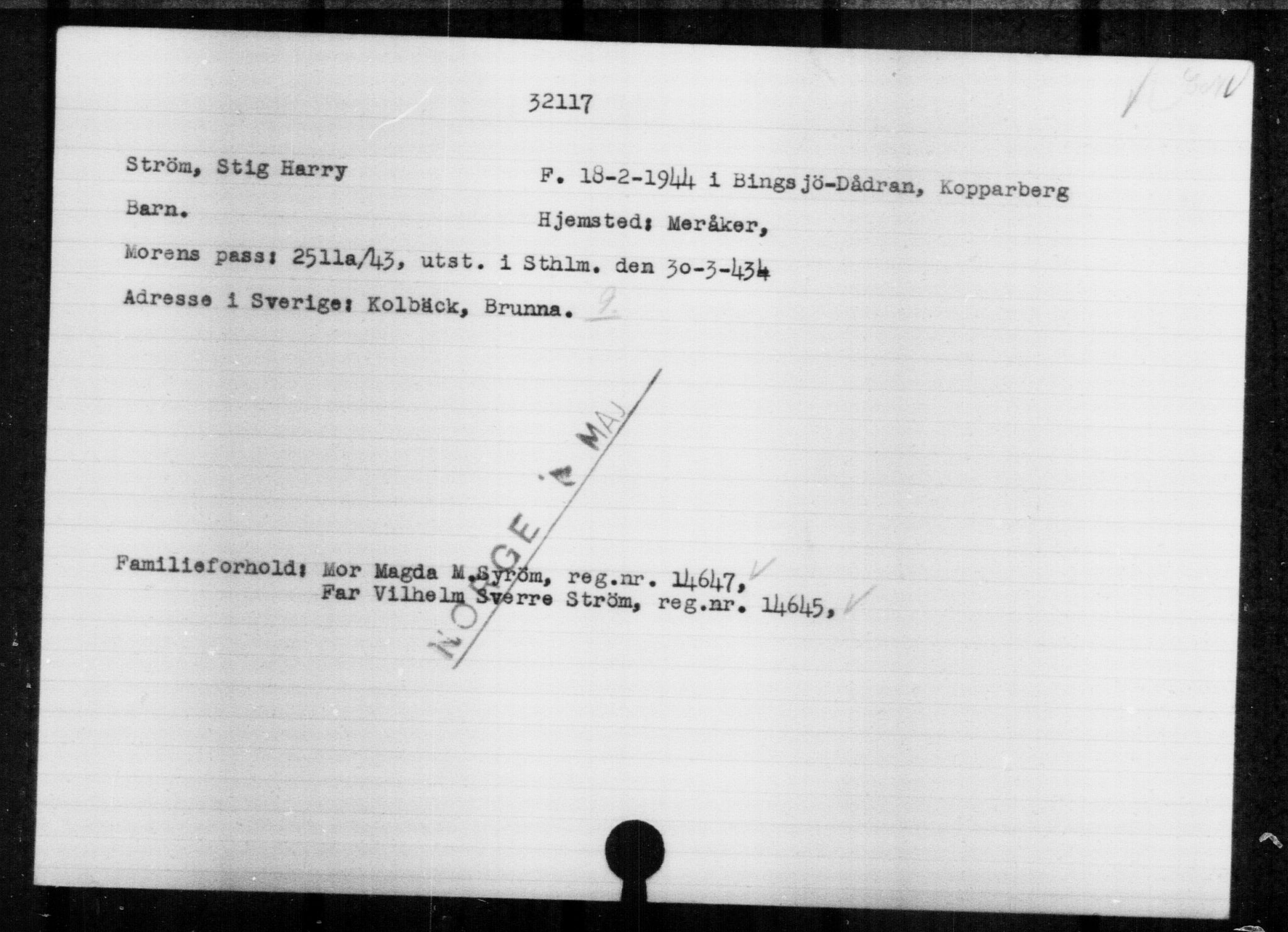 Utenriksstasjonene, Legasjonen i Stockholm, Flyktningkontoret, AV/RA-S-6753/V/Va/L0013: Kjesäterkartoteket, flyktninger med registreringsnr. 31500-34731, 1940-1945, p. 672