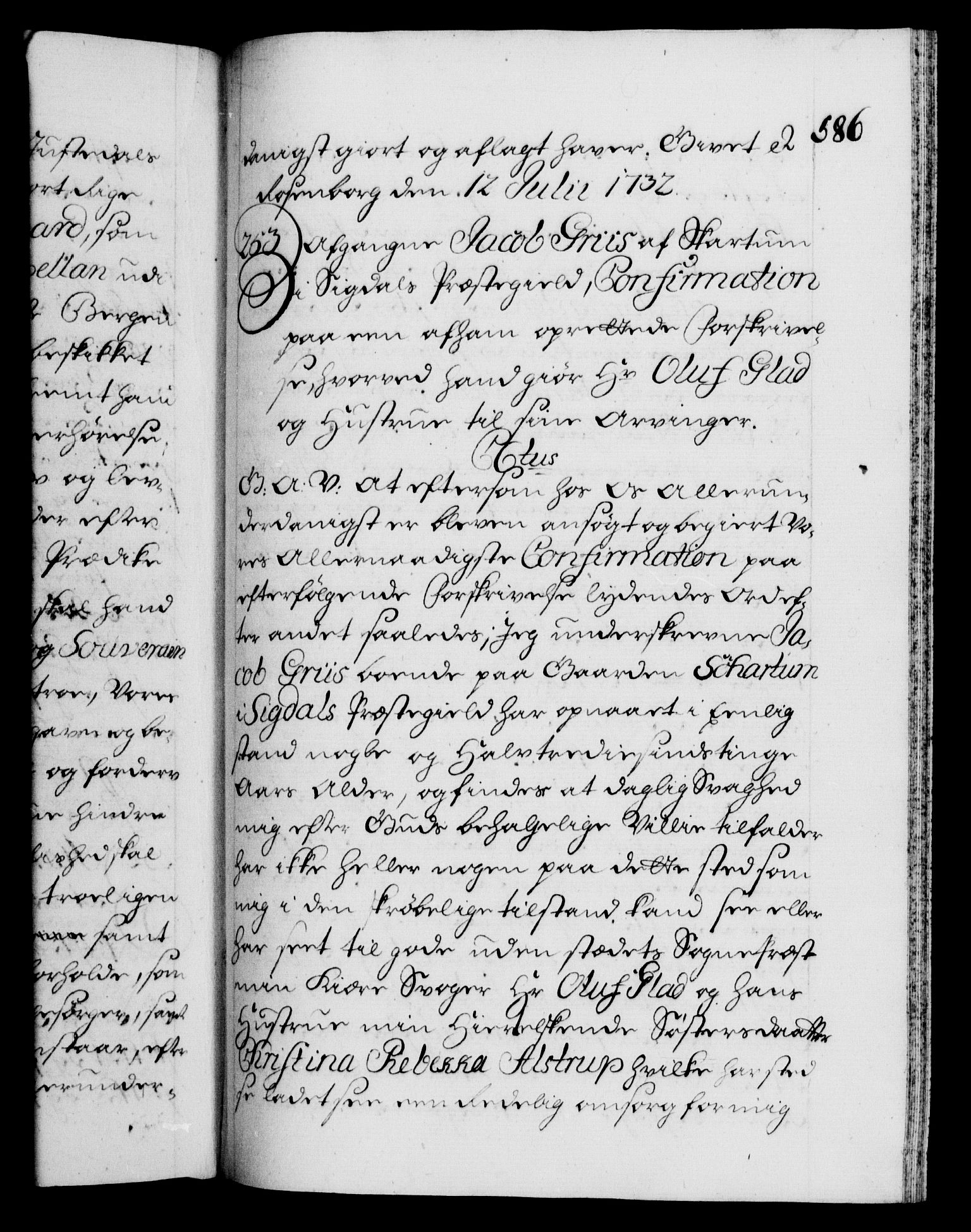 Danske Kanselli 1572-1799, AV/RA-EA-3023/F/Fc/Fca/Fcaa/L0027: Norske registre, 1730-1732, p. 586a