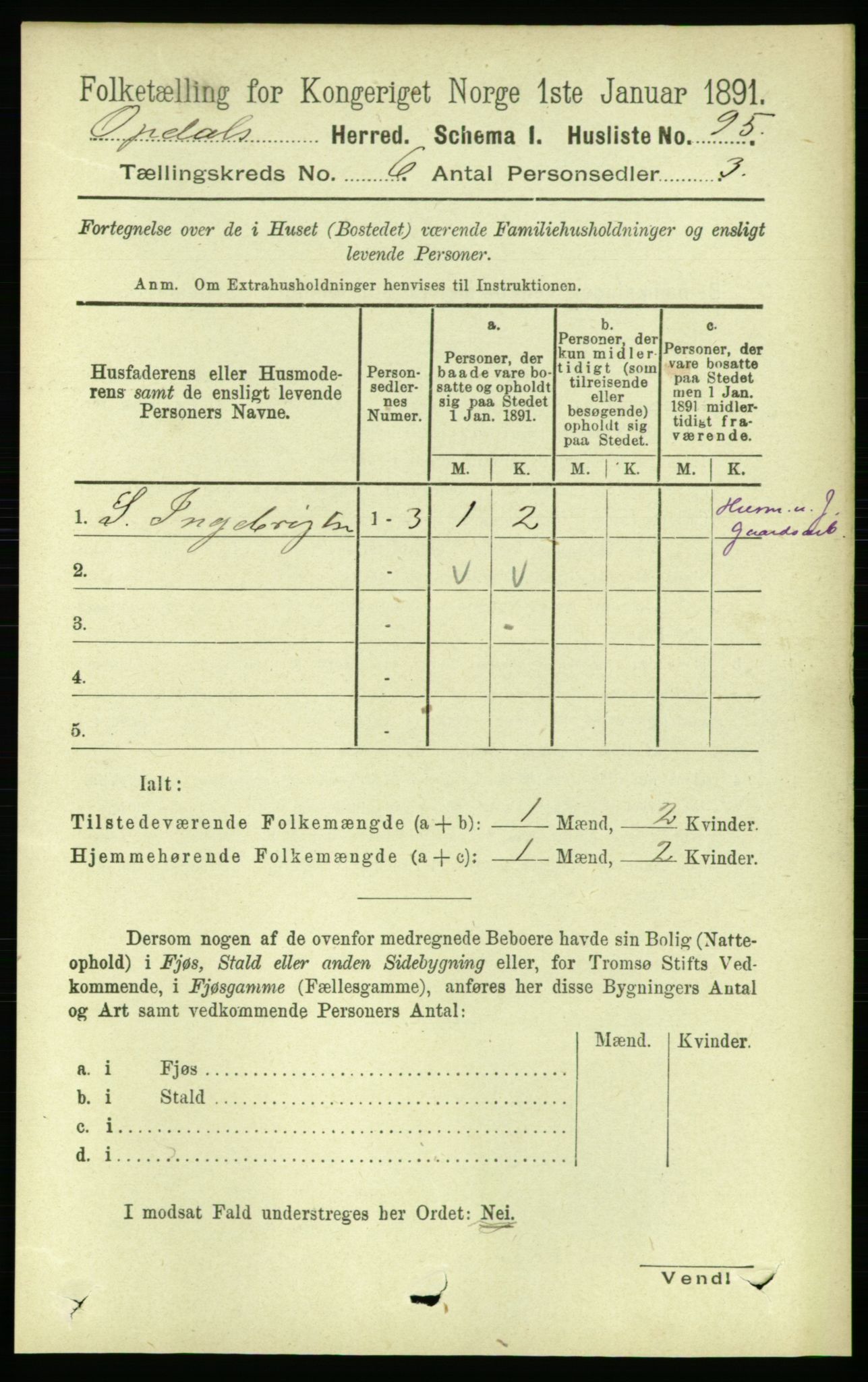 RA, 1891 census for 1634 Oppdal, 1891, p. 2766