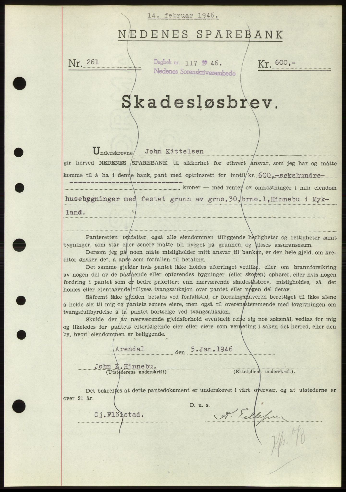 Nedenes sorenskriveri, SAK/1221-0006/G/Gb/Gbb/L0003: Mortgage book no. B3b, 1946-1946, Diary no: : 117/1946