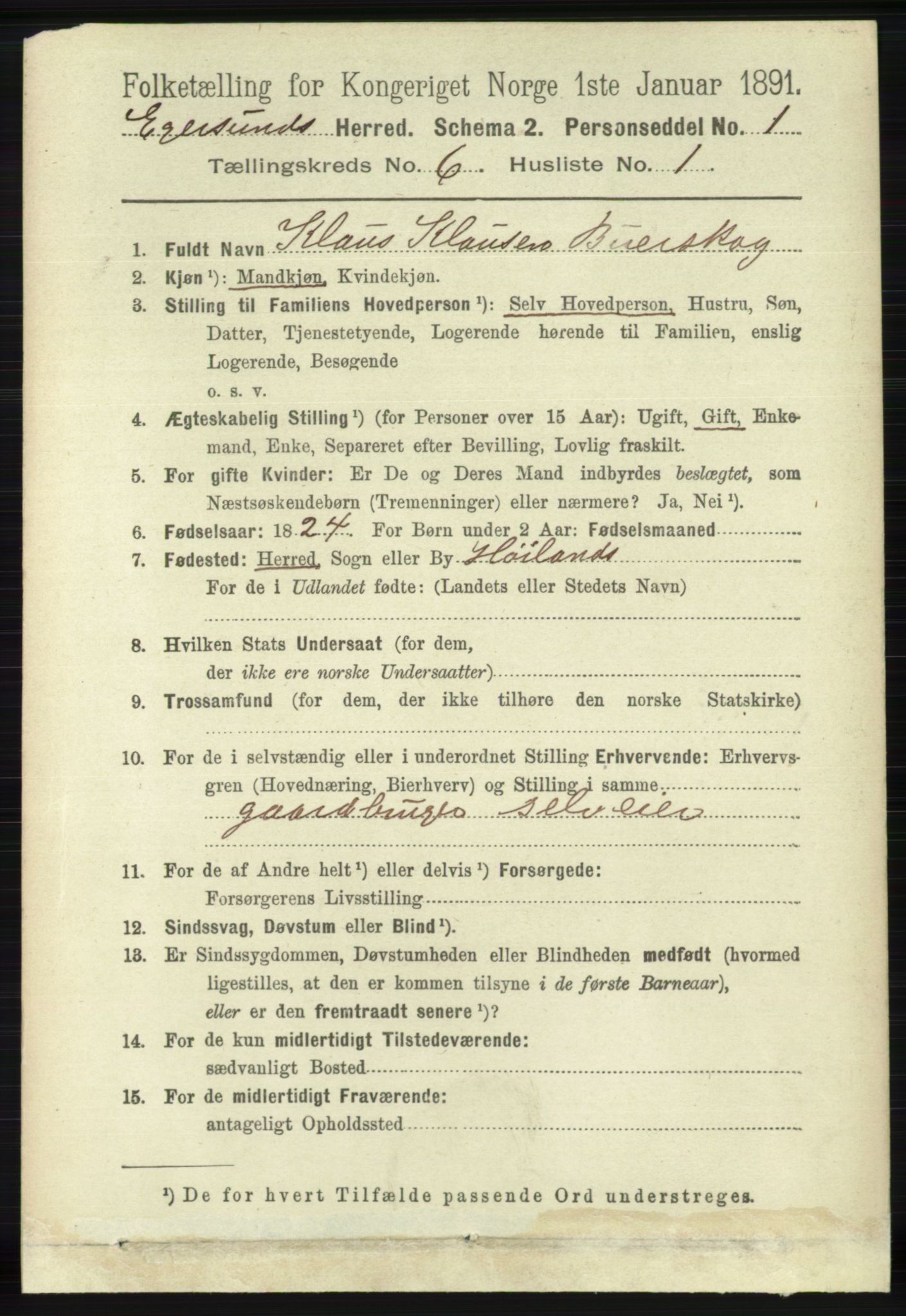 RA, 1891 census for 1116 Eigersund herred, 1891, p. 2274