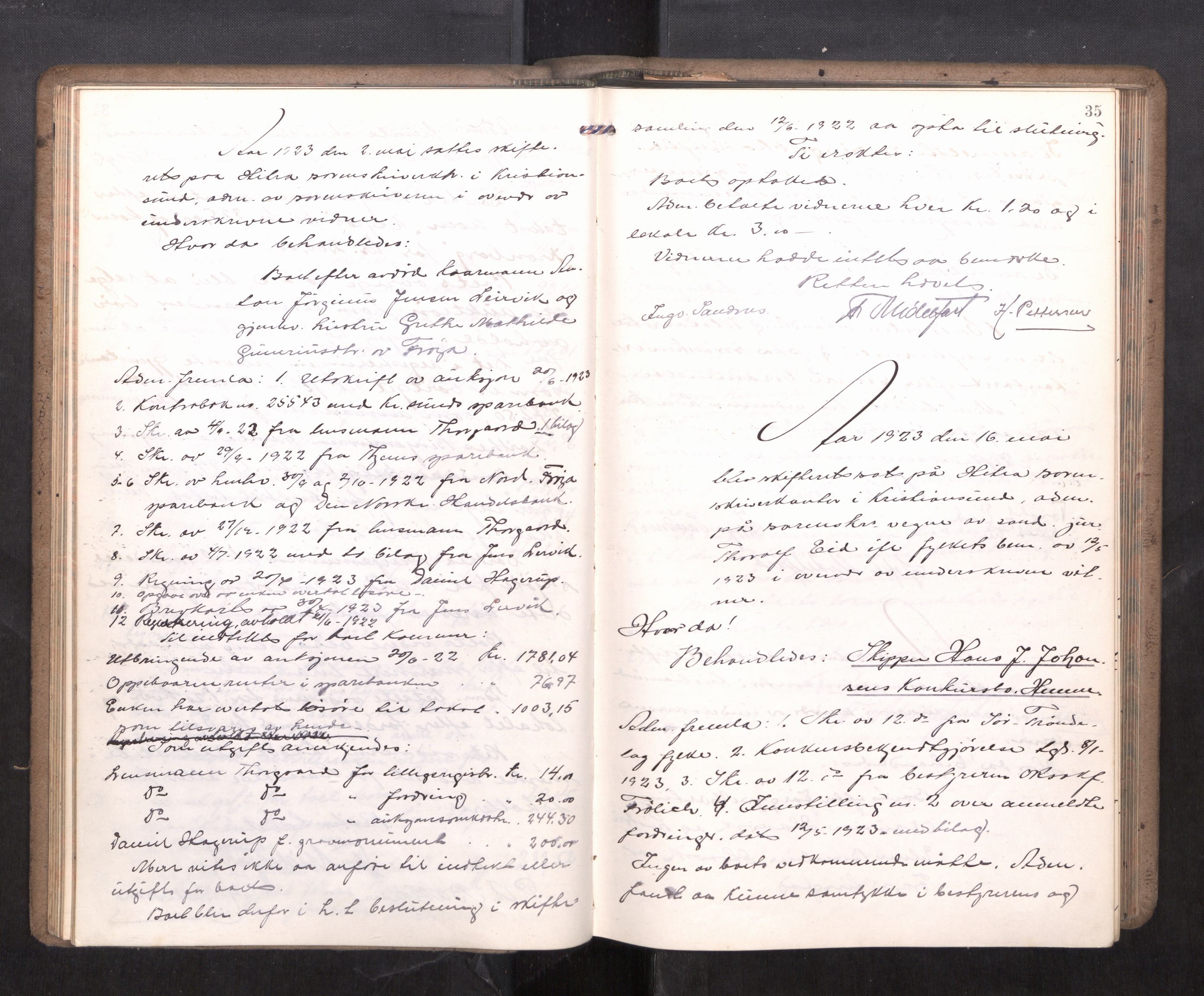 Hitra sorenskriveri, AV/SAT-A-0018/3/3B/L0002: Skifteforhandlingsprotokoll, 1922-1927, p. 34b-35a