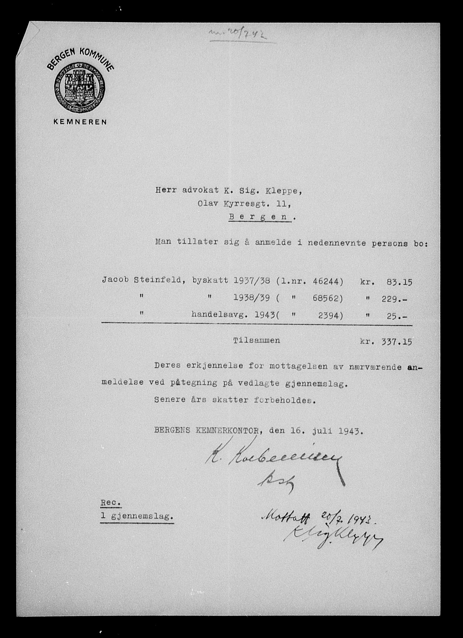 Justisdepartementet, Tilbakeføringskontoret for inndratte formuer, RA/S-1564/H/Hc/Hcd/L1007: --, 1945-1947, p. 297