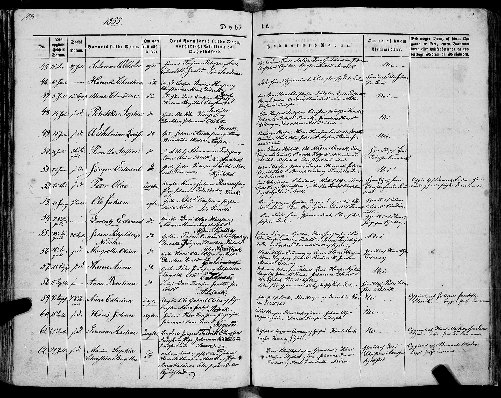 Ministerialprotokoller, klokkerbøker og fødselsregistre - Nordland, AV/SAT-A-1459/805/L0097: Parish register (official) no. 805A04, 1837-1861, p. 108