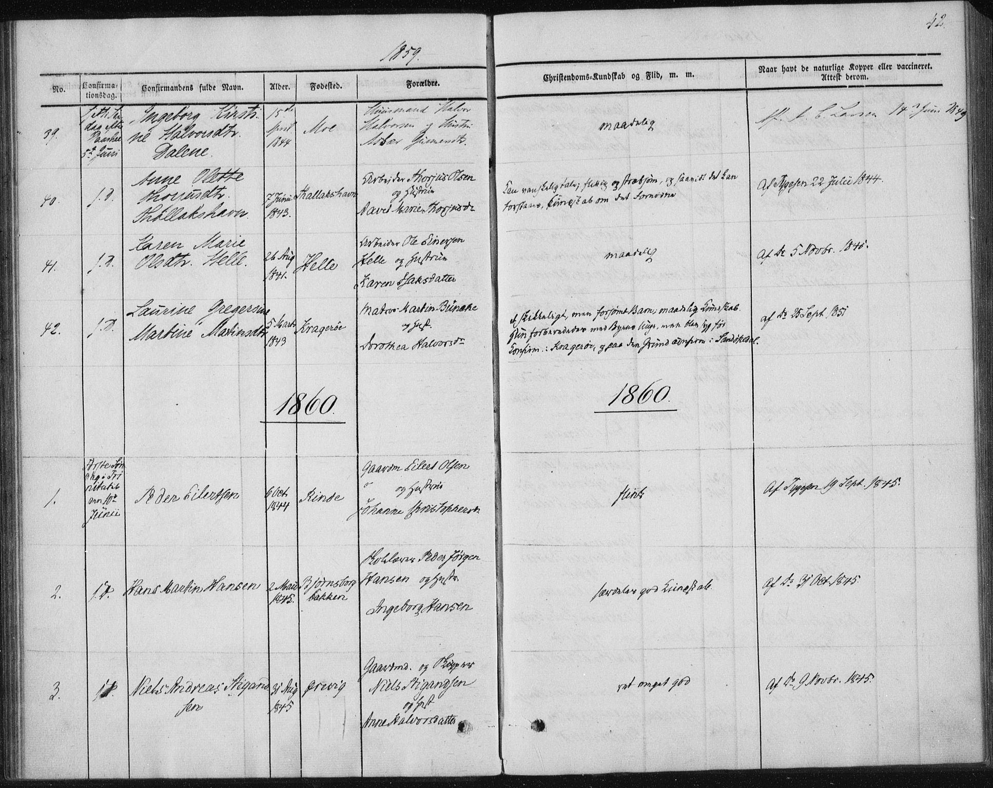 Sannidal kirkebøker, AV/SAKO-A-296/F/Fa/L0009: Parish register (official) no. 9, 1855-1873, p. 42