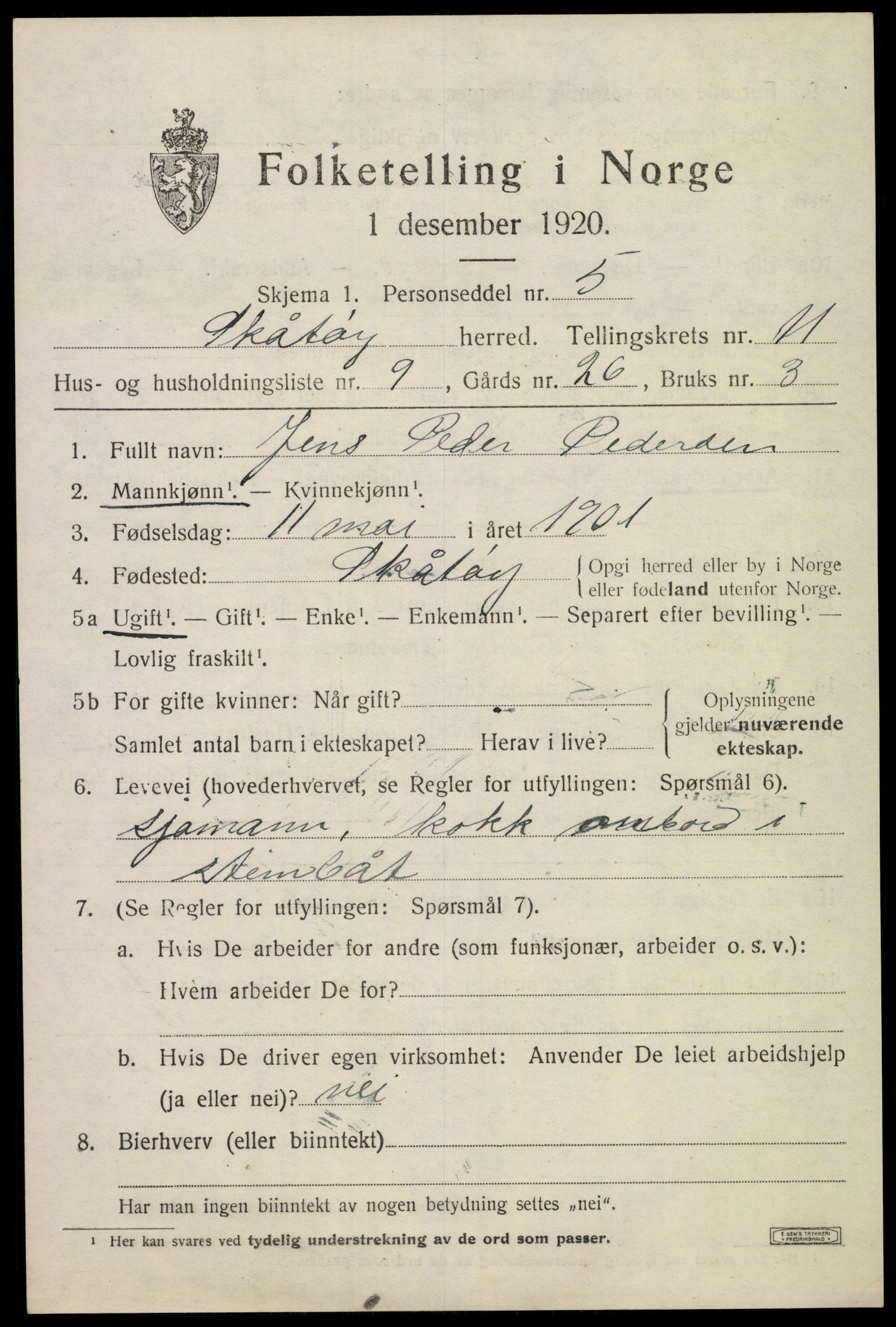 SAKO, 1920 census for Skåtøy, 1920, p. 7814