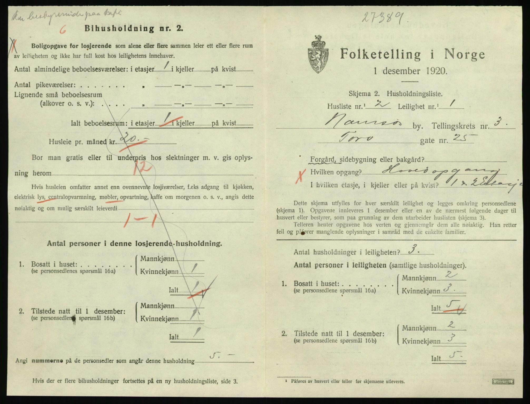 SAT, 1920 census for Namsos, 1920, p. 1135