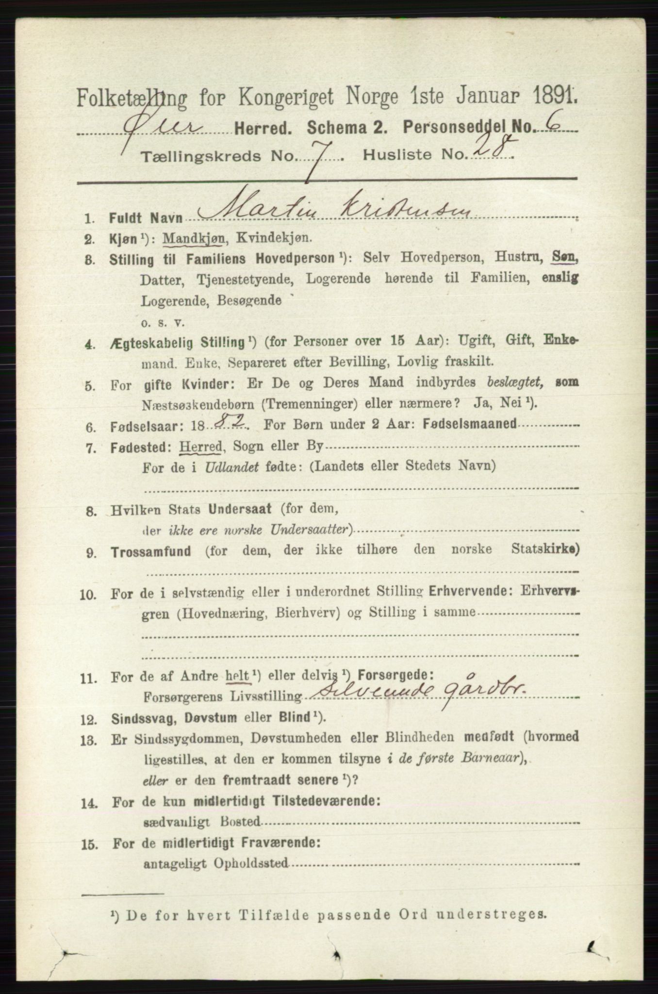 RA, 1891 census for 0521 Øyer, 1891, p. 2632