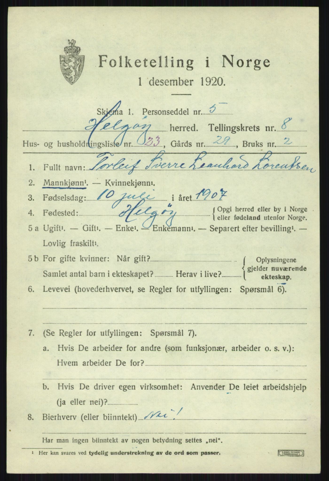 SATØ, 1920 census for Helgøy, 1920, p. 3200