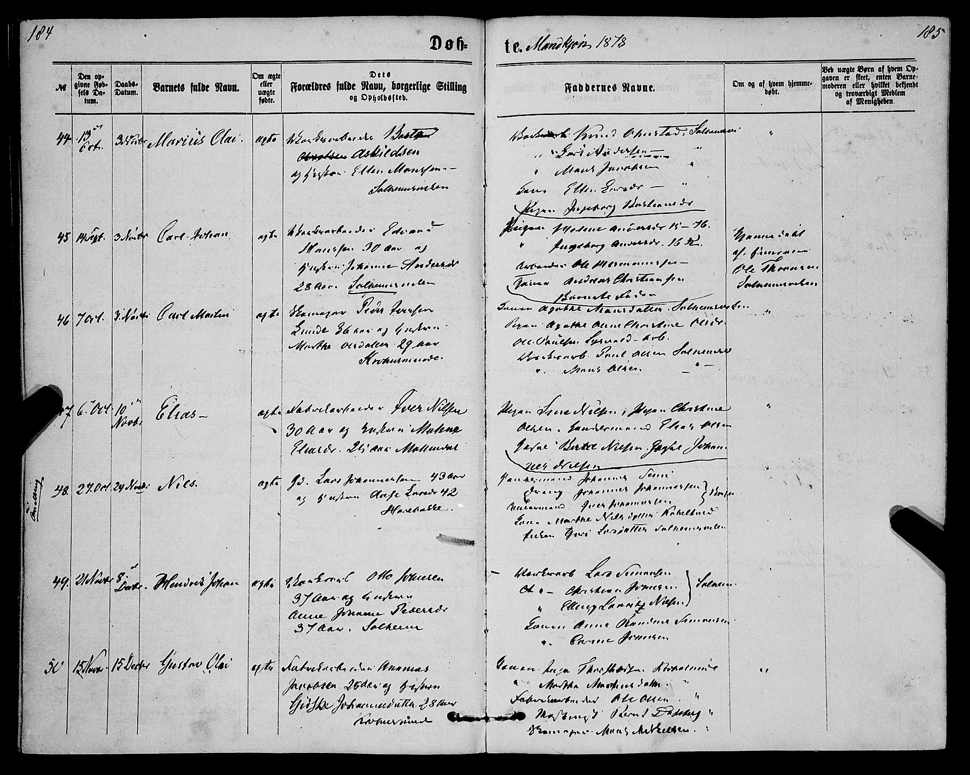 St. Jørgens hospital og Årstad sokneprestembete, AV/SAB-A-99934: Parish register (official) no. A 6, 1870-1878, p. 184-185