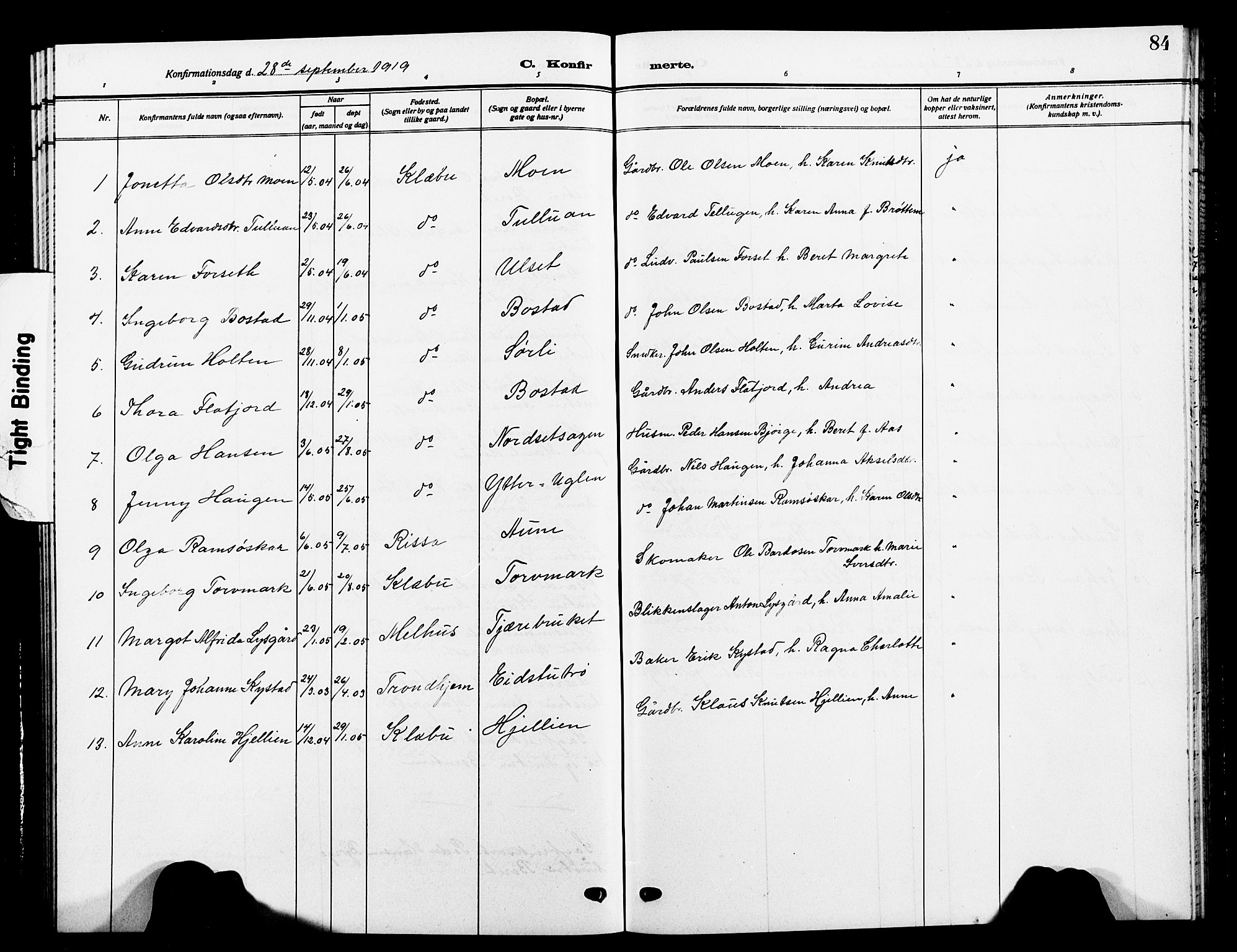 Ministerialprotokoller, klokkerbøker og fødselsregistre - Sør-Trøndelag, SAT/A-1456/618/L0453: Parish register (copy) no. 618C04, 1907-1925, p. 84
