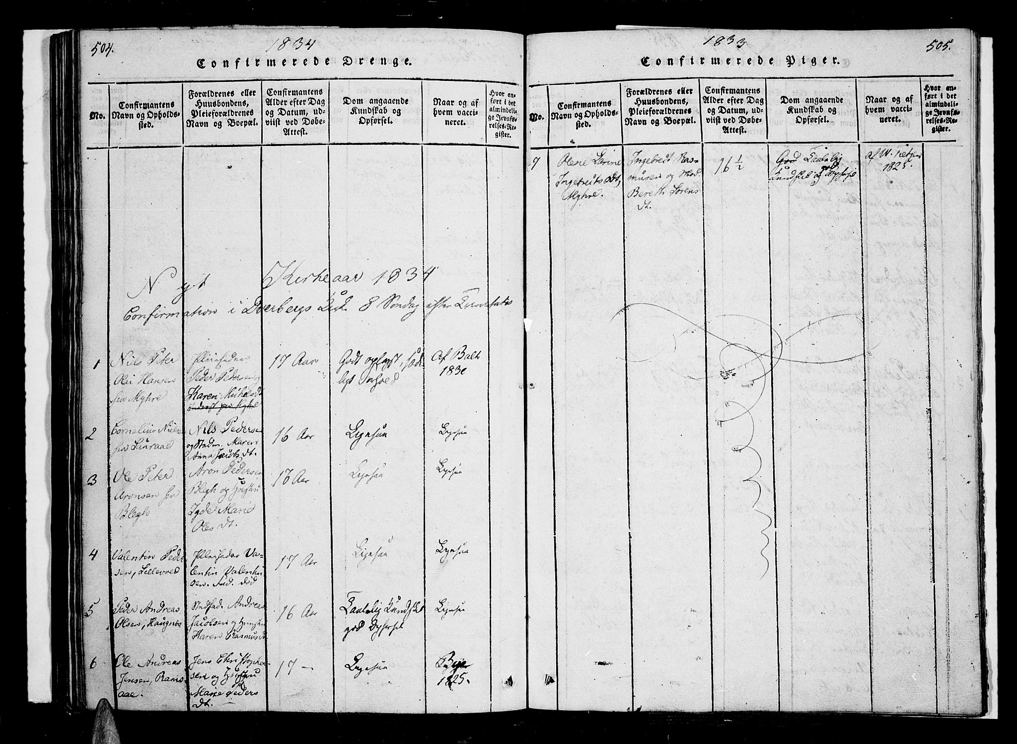 Ministerialprotokoller, klokkerbøker og fødselsregistre - Nordland, SAT/A-1459/897/L1395: Parish register (official) no. 897A03, 1820-1841, p. 504-505
