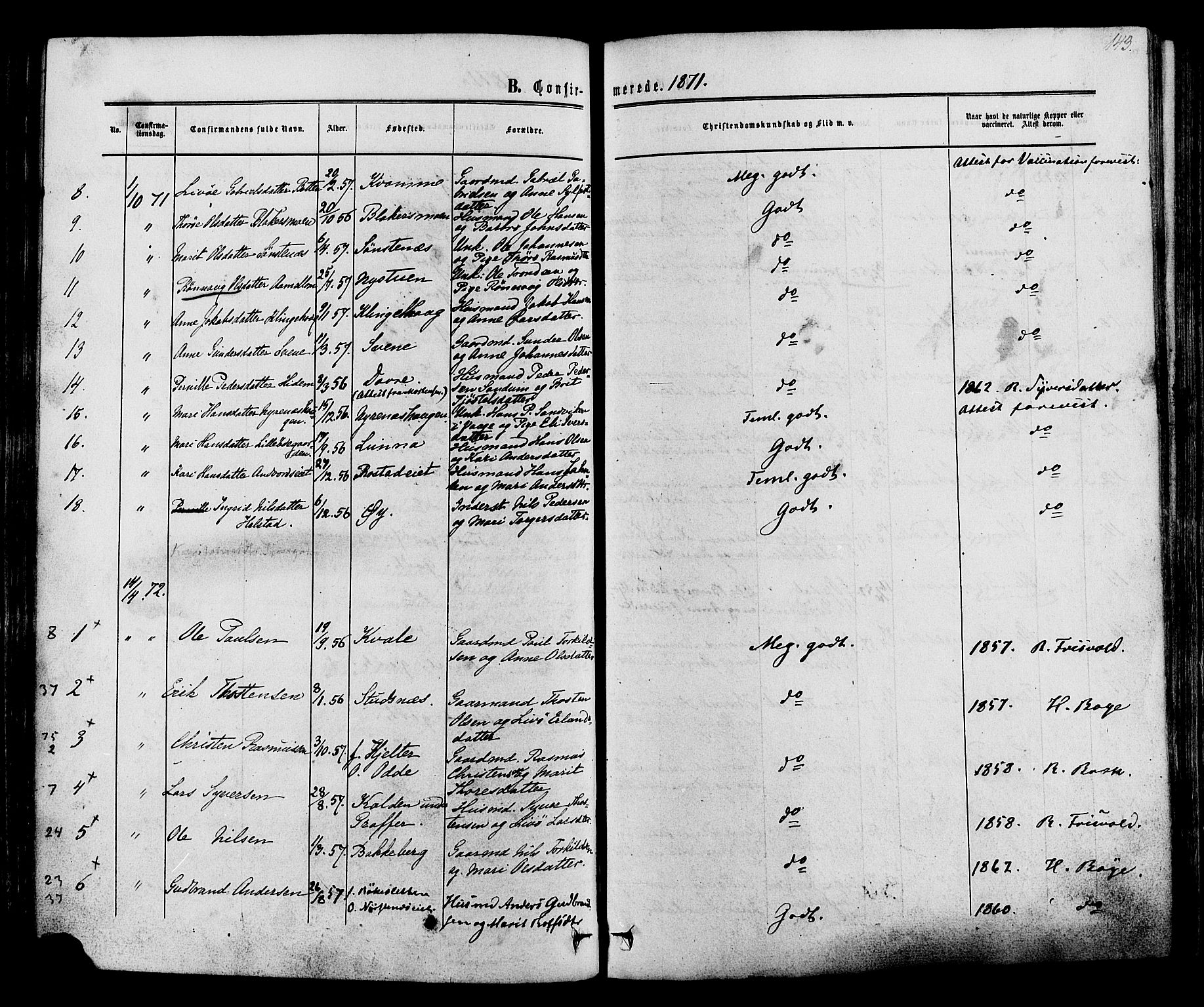 Lom prestekontor, SAH/PREST-070/K/L0007: Parish register (official) no. 7, 1863-1884, p. 143
