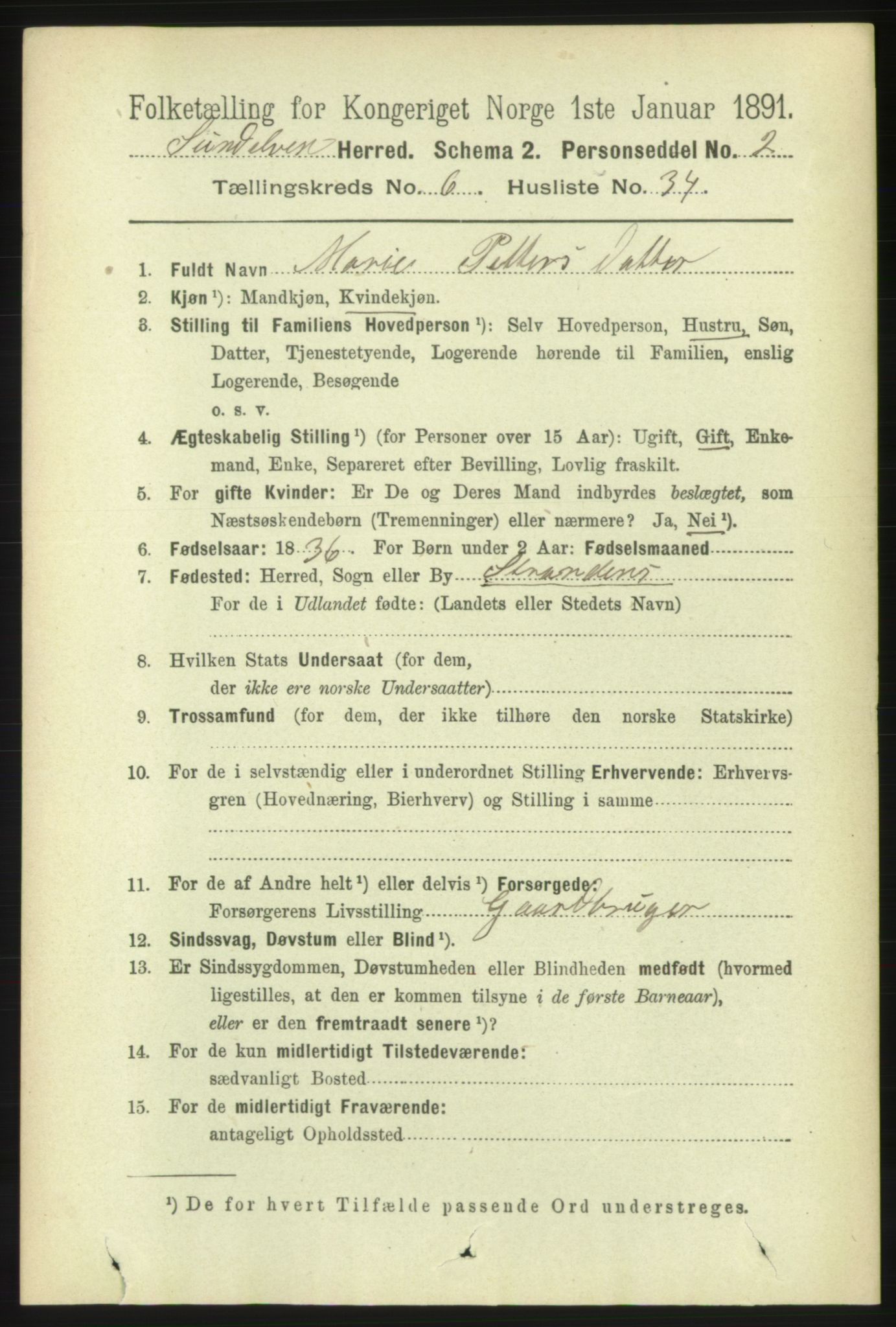 RA, 1891 census for 1523 Sunnylven, 1891, p. 1694