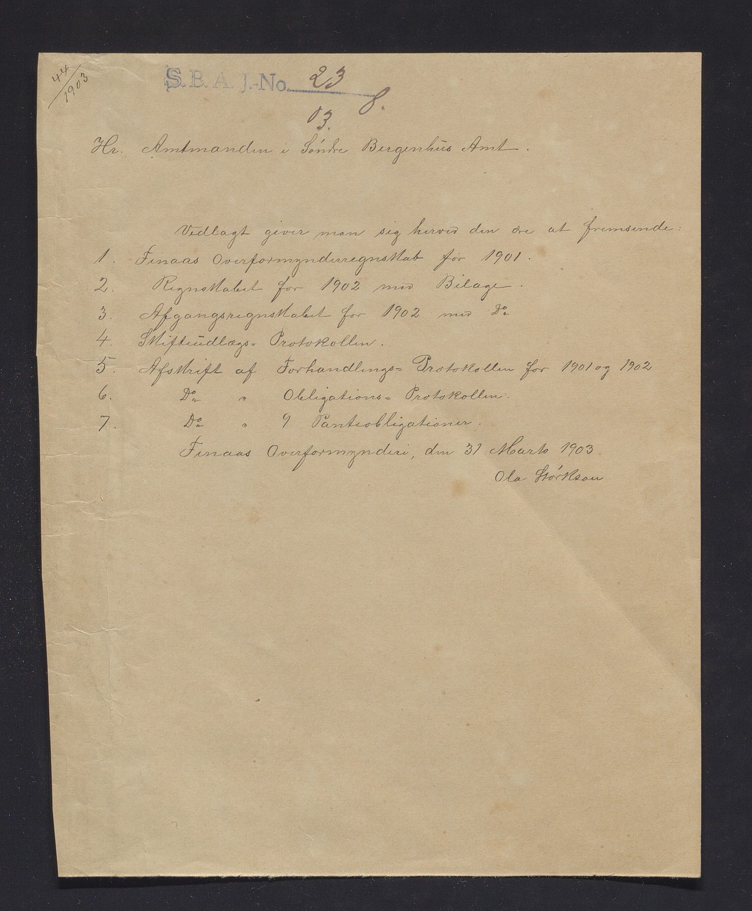 Finnaas kommune. Overformynderiet, IKAH/1218a-812/R/Ra/Raa/L0007/0002: Årlege rekneskap m/vedlegg / Årlege rekneskap m/vedlegg, 1902