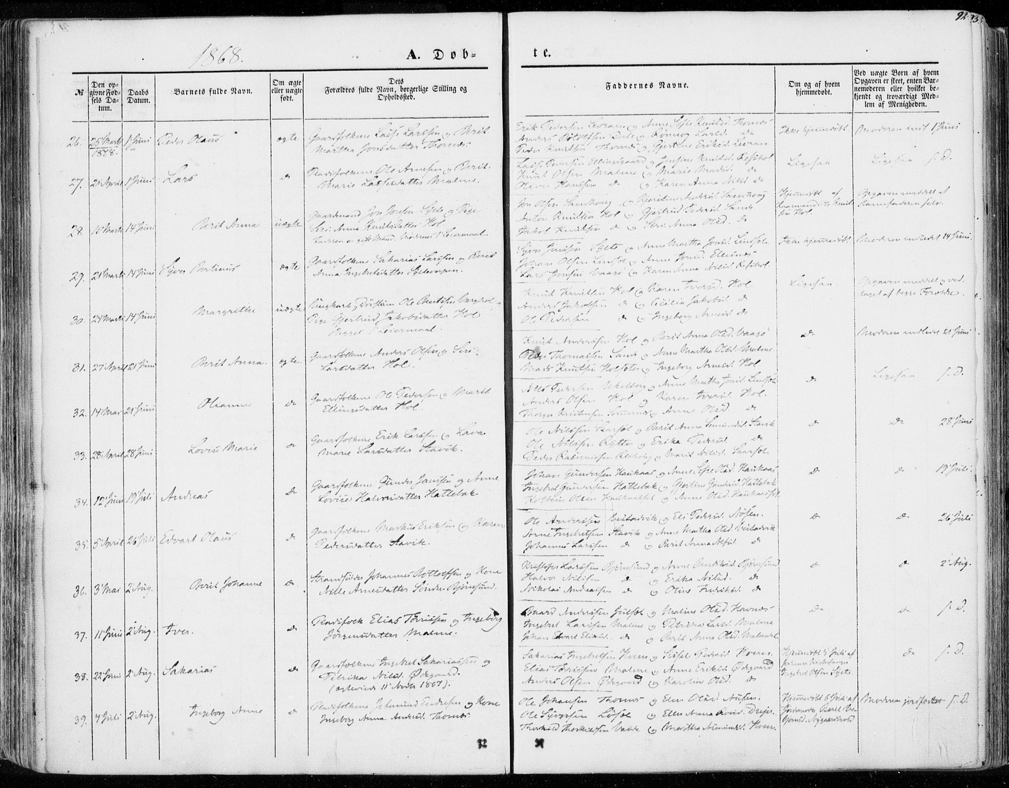 Ministerialprotokoller, klokkerbøker og fødselsregistre - Møre og Romsdal, AV/SAT-A-1454/565/L0748: Parish register (official) no. 565A02, 1845-1872, p. 92