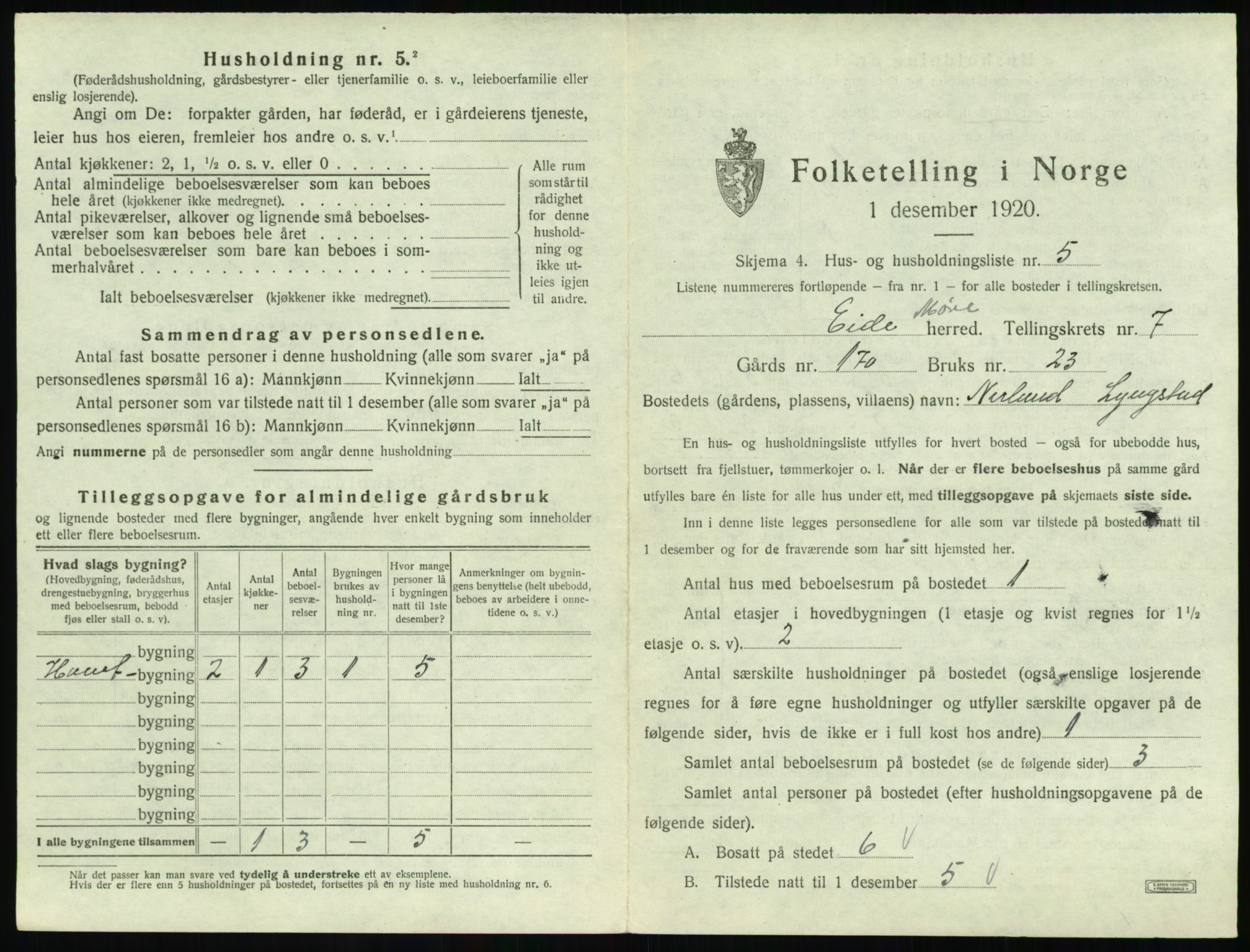 SAT, 1920 census for Eid (MR), 1920, p. 496