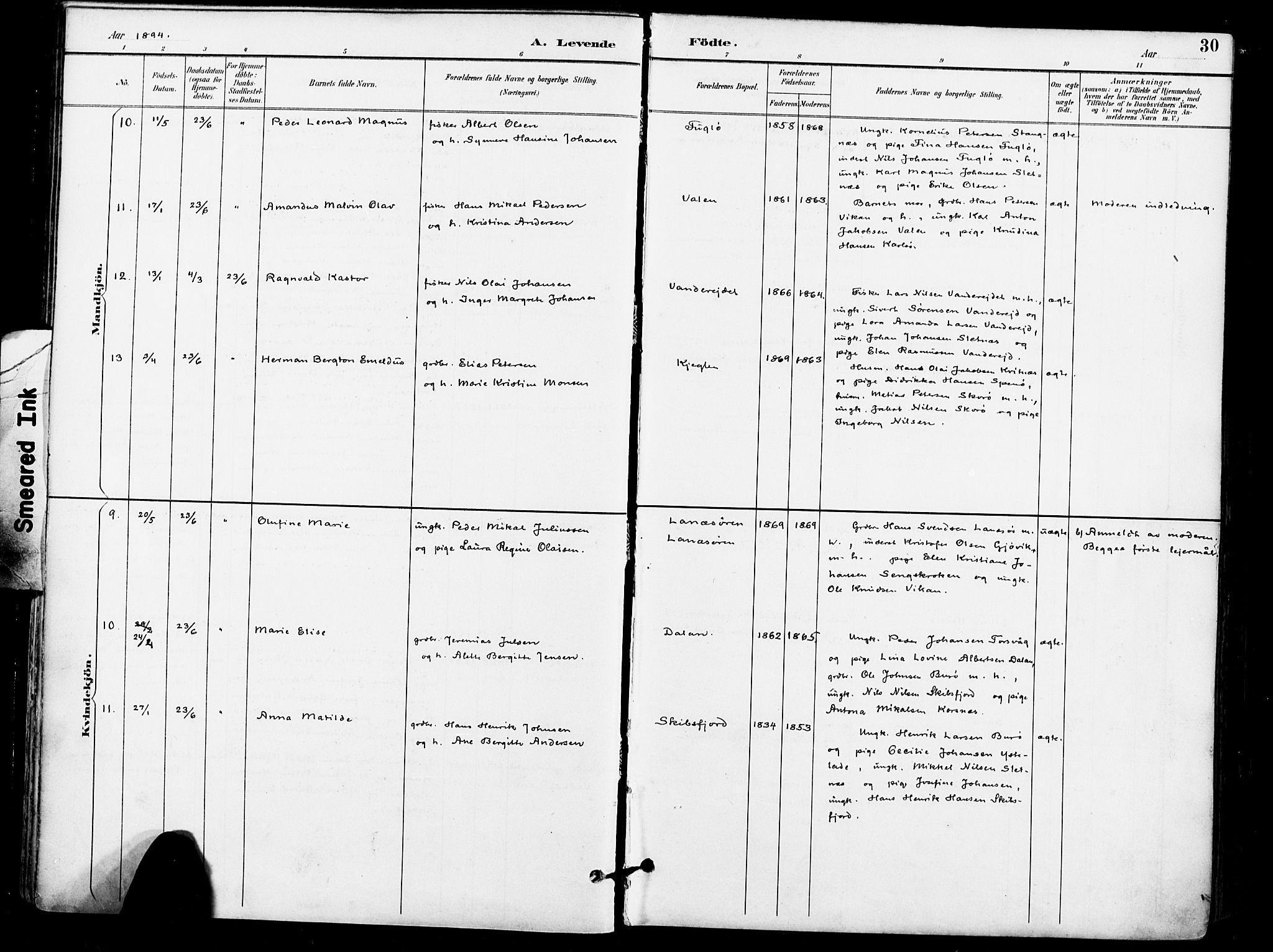 Karlsøy sokneprestembete, AV/SATØ-S-1299/H/Ha/Haa/L0007kirke: Parish register (official) no. 7, 1891-1902, p. 30