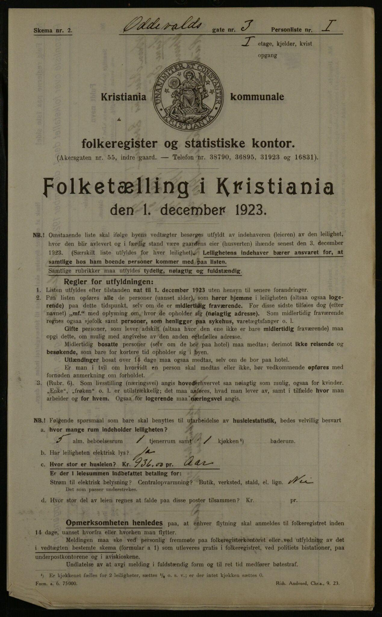 OBA, Municipal Census 1923 for Kristiania, 1923, p. 81736