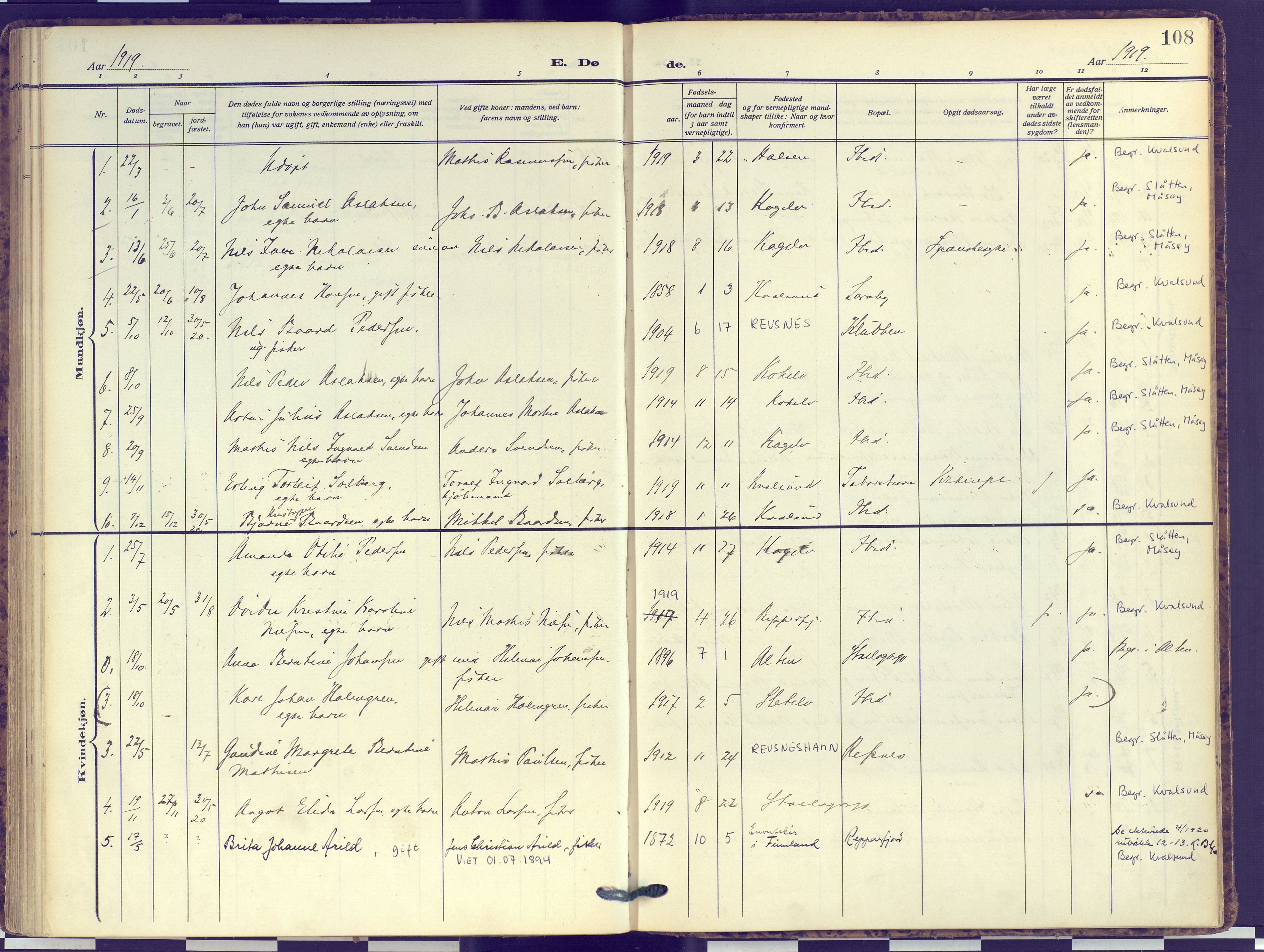 Hammerfest sokneprestkontor, SATØ/S-1347: Parish register (official) no. 16, 1908-1923, p. 108