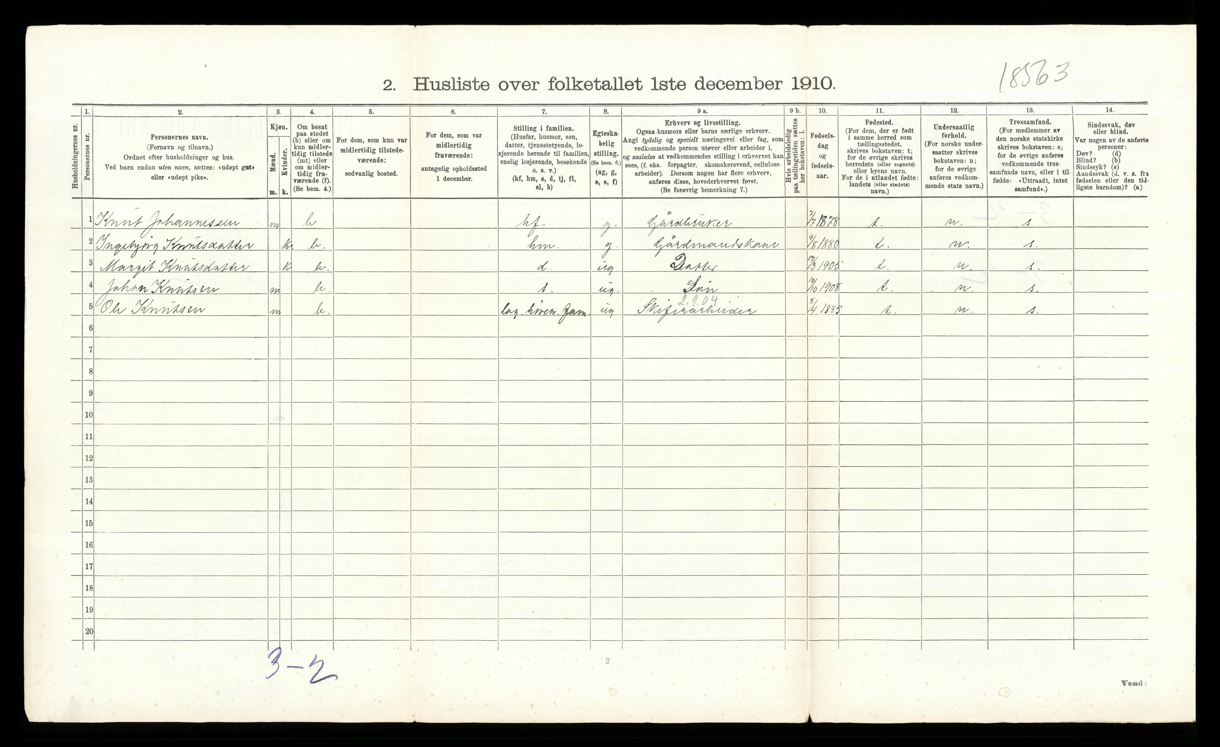 RA, 1910 census for Øystre Slidre, 1910, p. 143